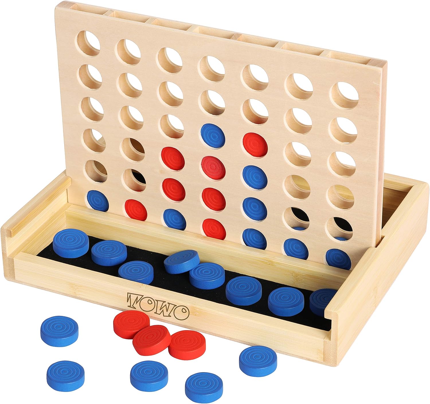 TOWO Wooden 4 in a Row Game, Classic Strategy Board Game for Kids