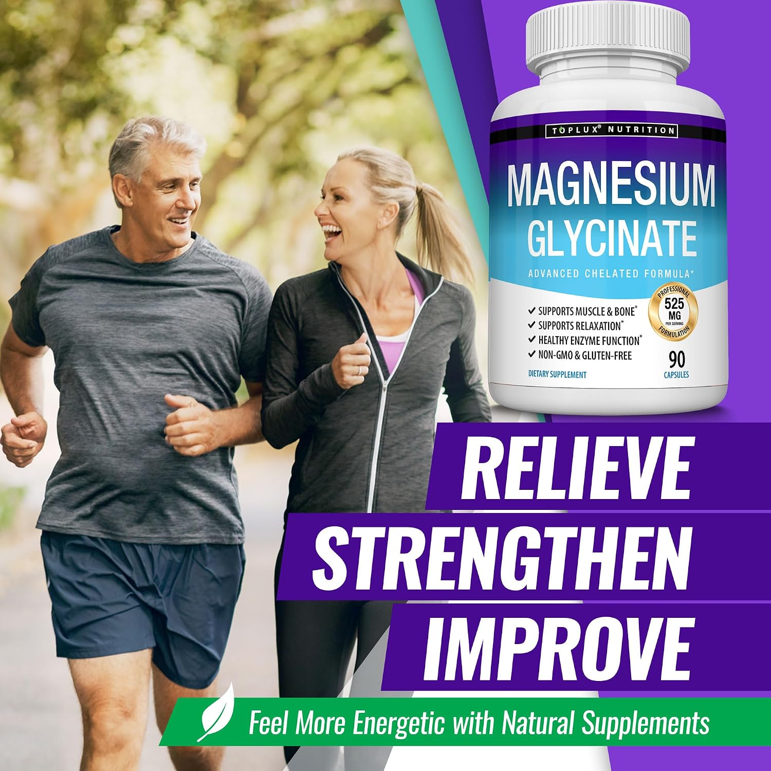 Magnesium Glycinate 525mg - High Absorption Chelated Magnesium Supplement Made with Pure Magnesium Glycinate - Supports Muscles, Sleep, Cramps