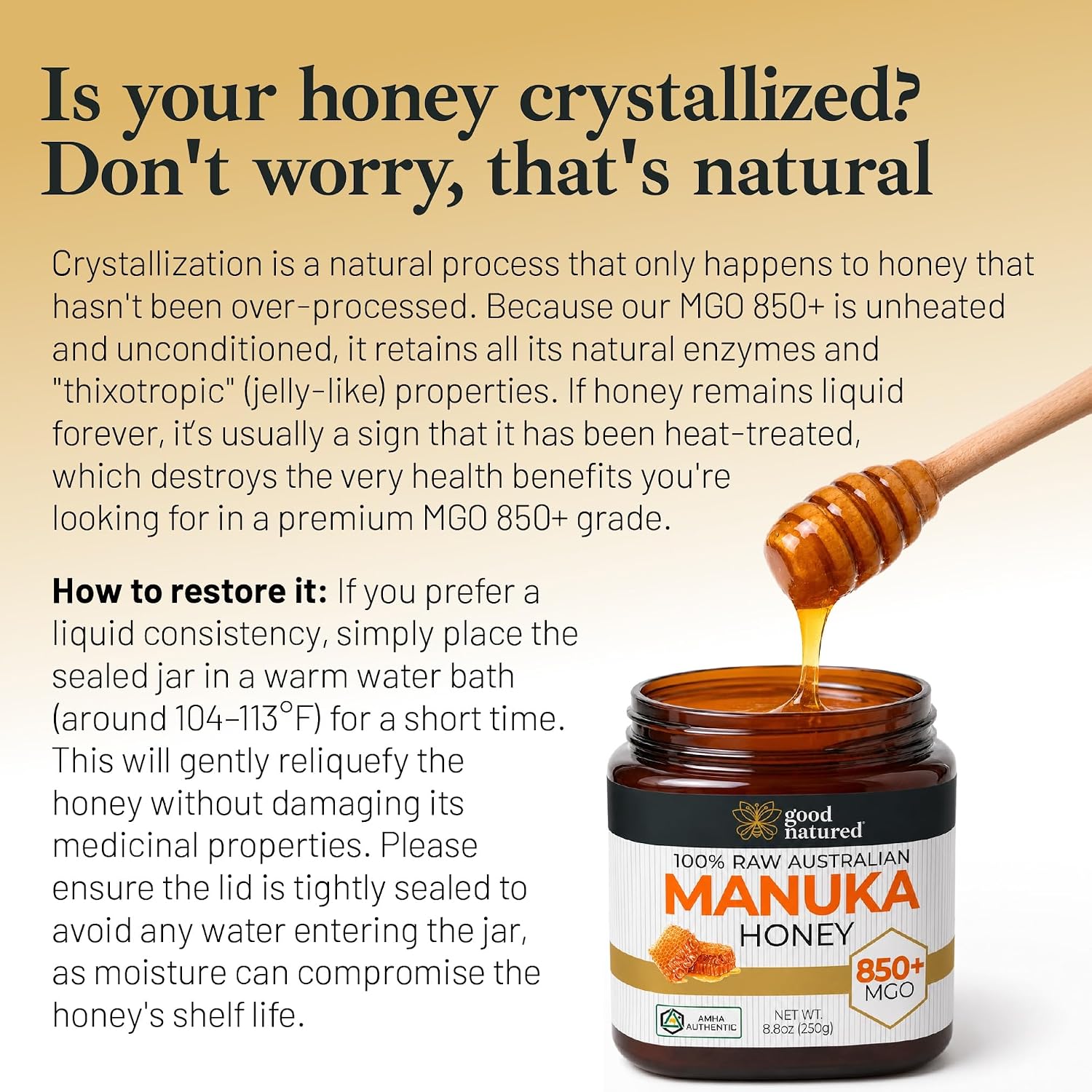 Manuka Honey Medical Grade - Raw Australian Manuka Honey MGO 850+ | Good Natured - AMHA Certified - Lab Tested - Non-GMO - BPA-Free - Premium Quality - Product of Australia - 8.8 oz