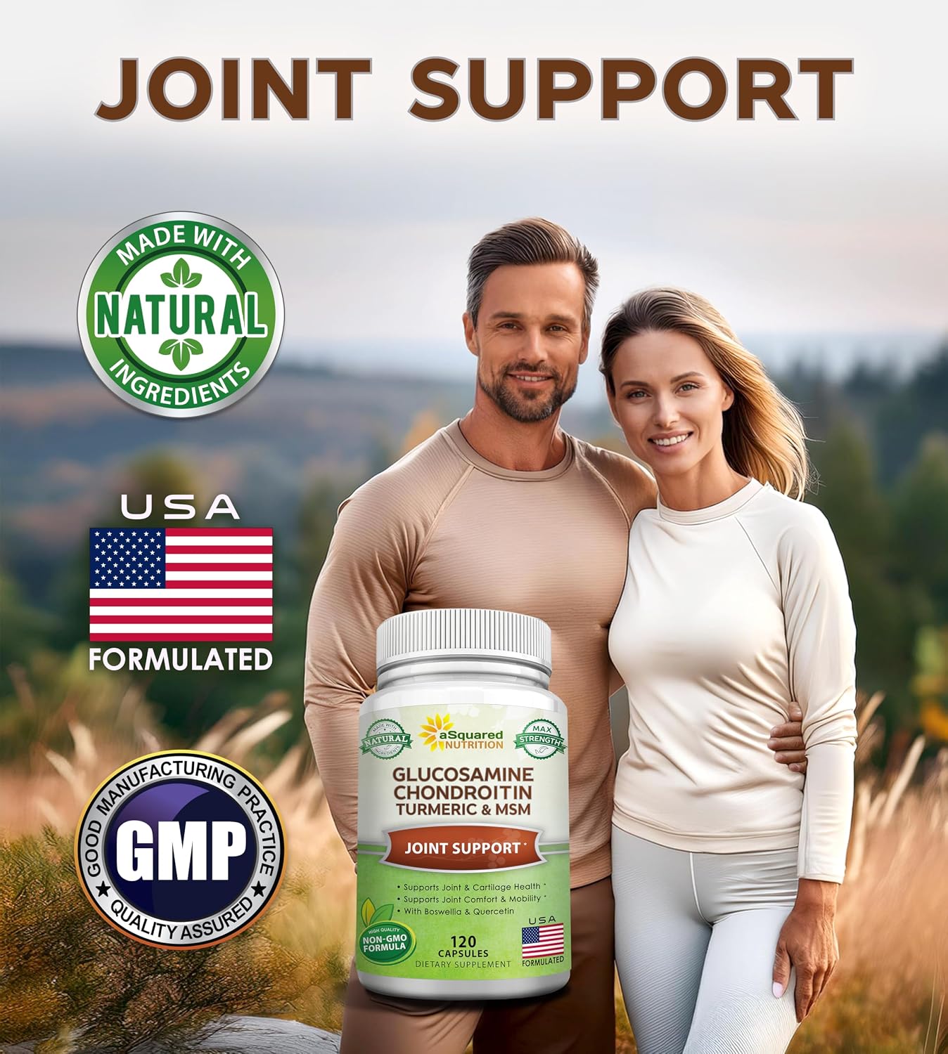 aSquared Nutrition Glucosamine Chondroitin Turmeric MSM Boswellia - 120 Capsules - Joint Support Supplement - Joint Support Relief Pills for Health