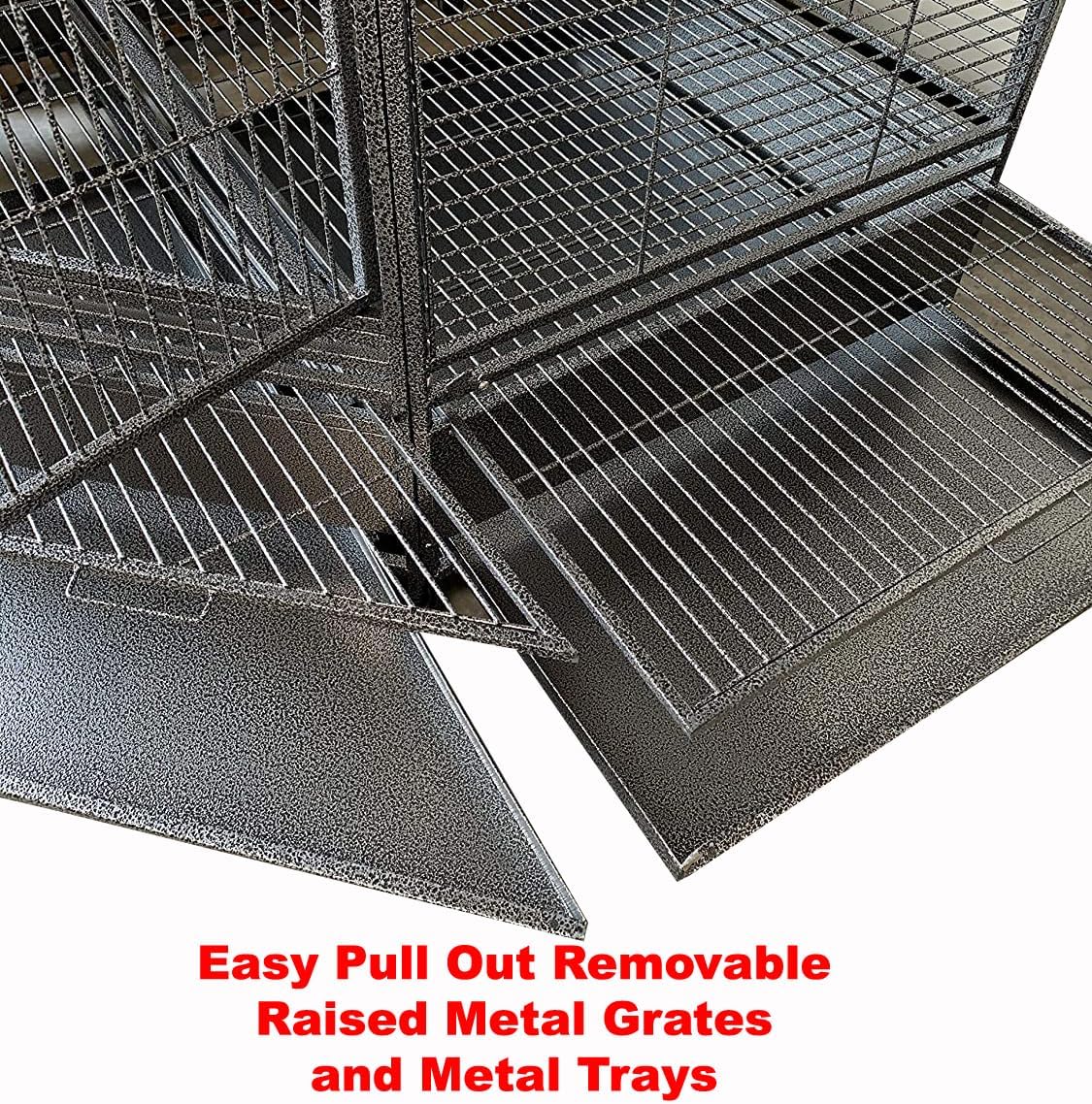 64" Extra Large Corner Bird Flight Breeding Wrought Iron Rolling Parrot Cage Side Solid Metal Plate Feed Doors Pull Out Removable Grate and Tray