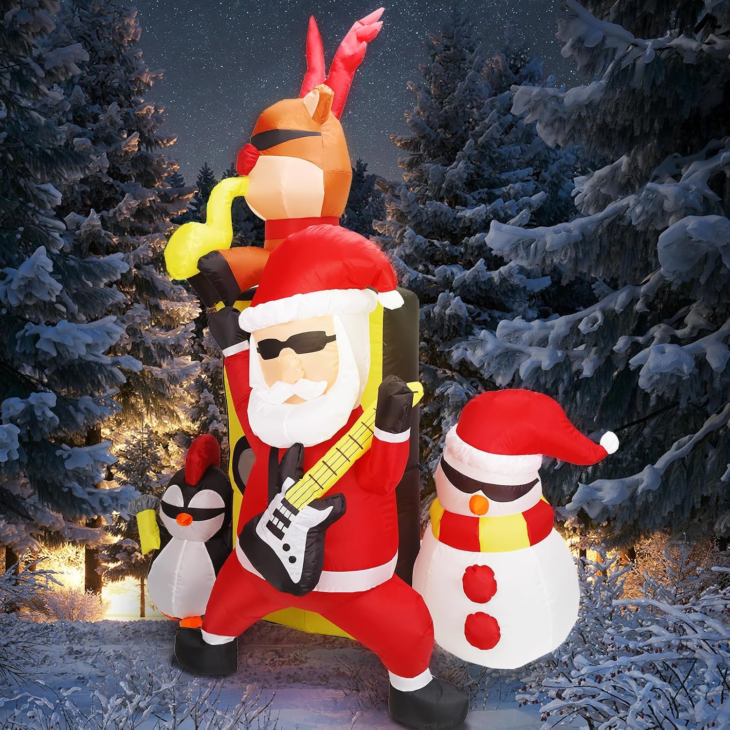 6.5FT H Animated Christmas Inflatable Tree with Santa Claus Chased by Dog Build-in LED Lights Funny Inflatable Dog Chasing Santa Claus,Blow Up Christmas Indoor Outdoor Decor