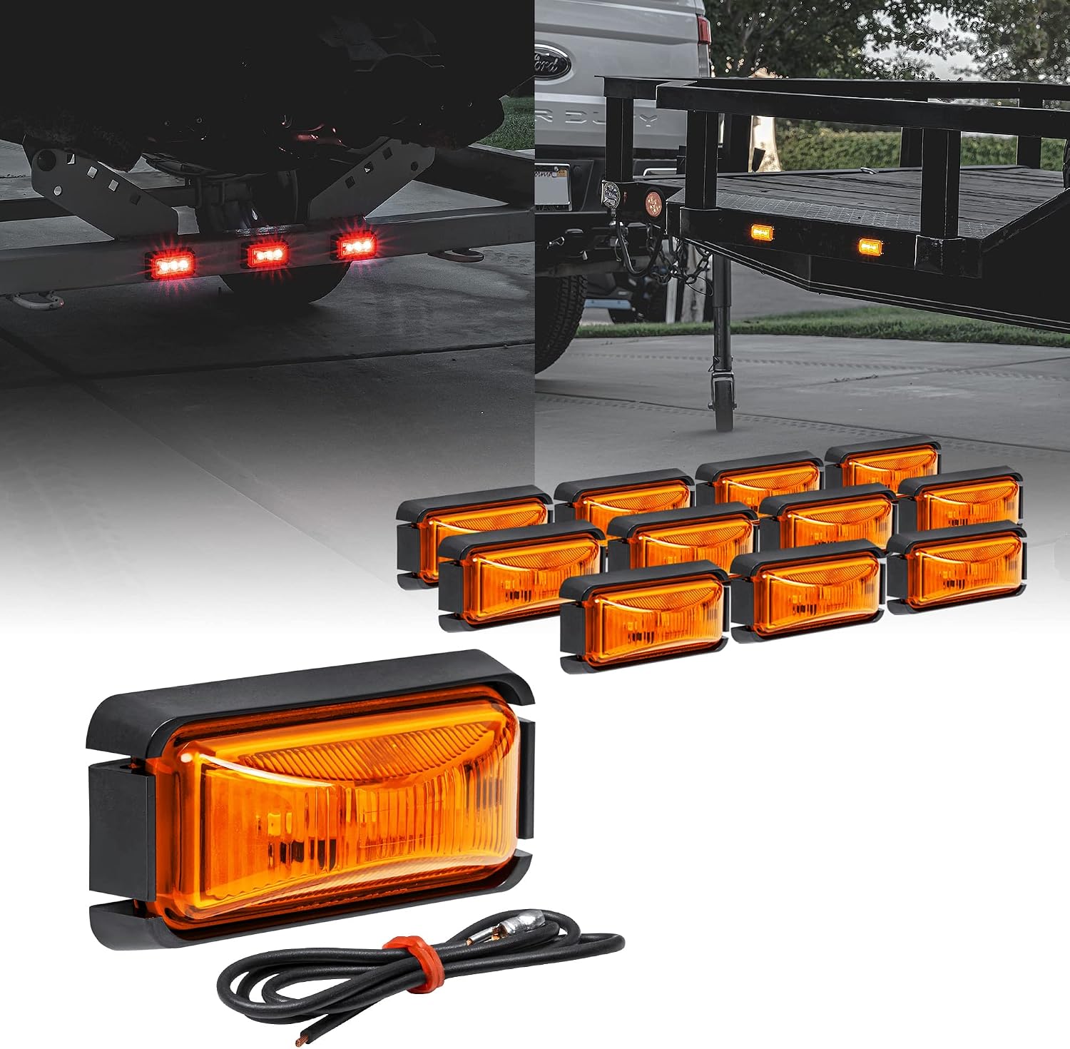 TRUE MODS 2pc 2.5" Amber Rectangle LED Trailer Marker Lights for Truck RV