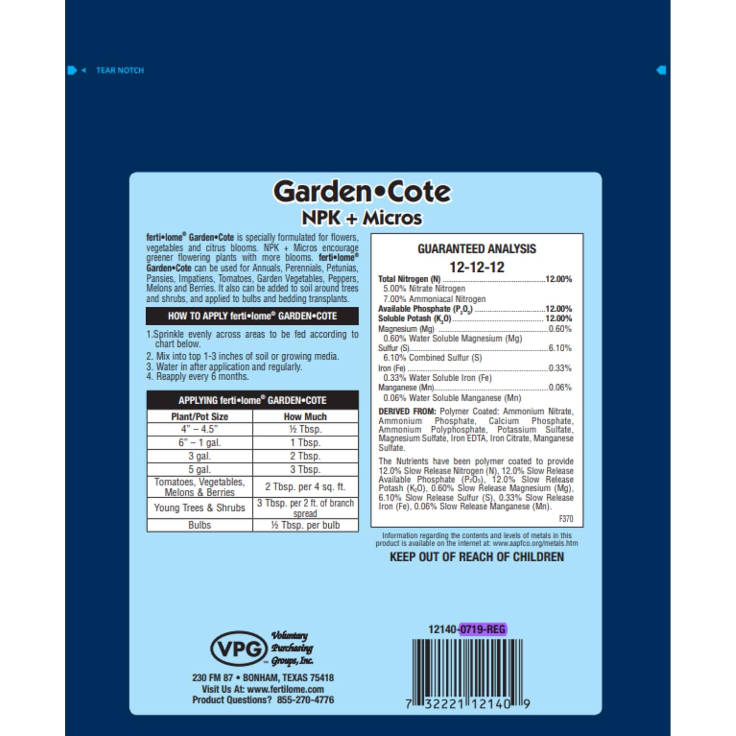 Fertilome (12141) Garden Cote Fertilizer 12-12-12 Slow Release, 4.5 lb