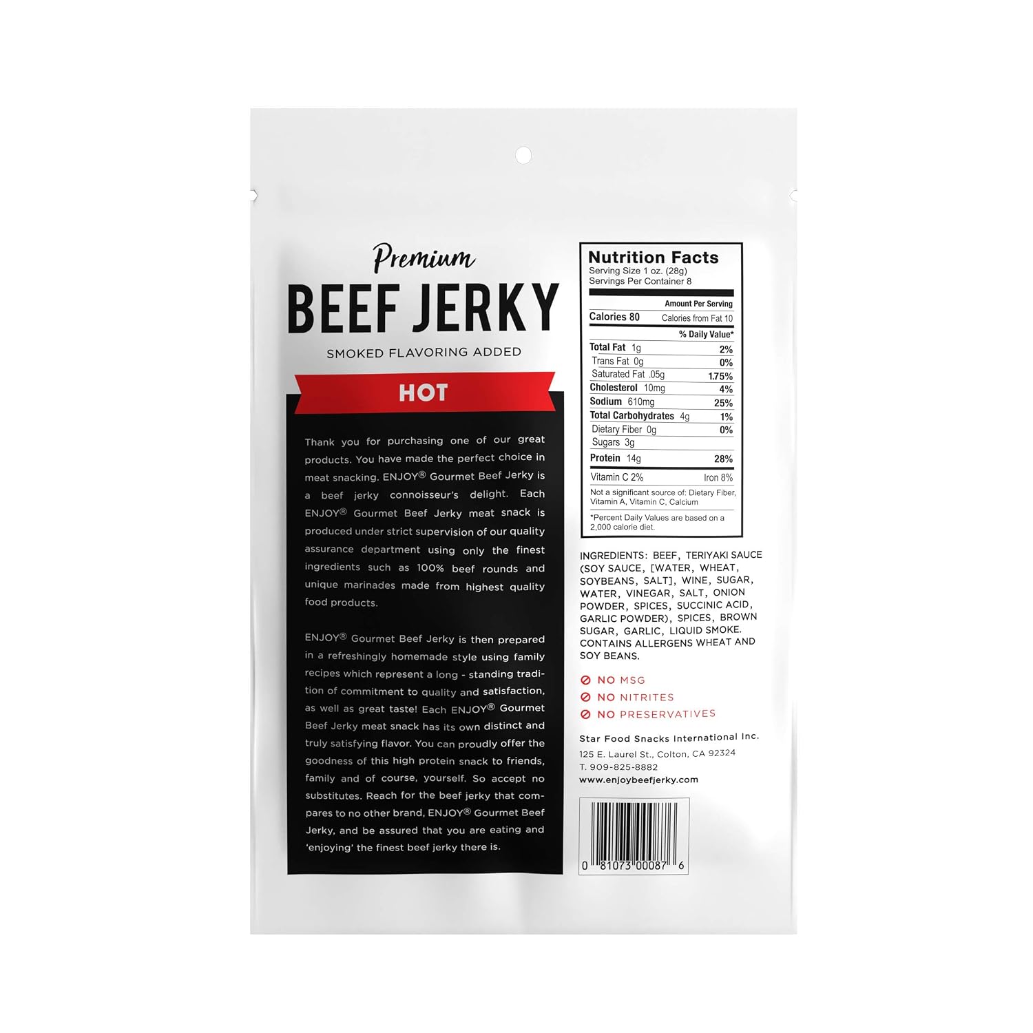 Enjoy Peppered Beef Jerky 8 oz (Pack of 1) | High Protein | No Nitrites