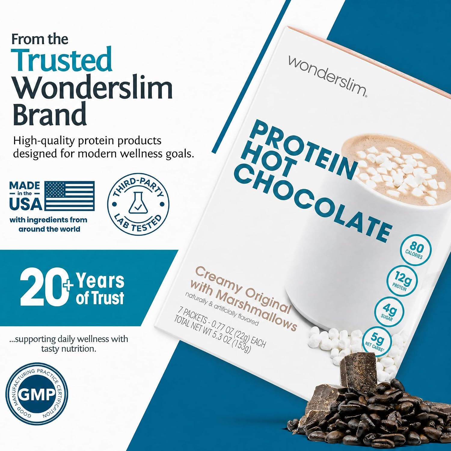 Wonderslim Protein Coffee Drink Mix with Casein Protein – 7 ct (Cappuccino) | With Collagen, 12g Protein, 70 Calories, Low Sugar, 3g Net Carbs, Keto Friendly, Gluten Free, GLP-1 Friendly Coffee Drink Mix