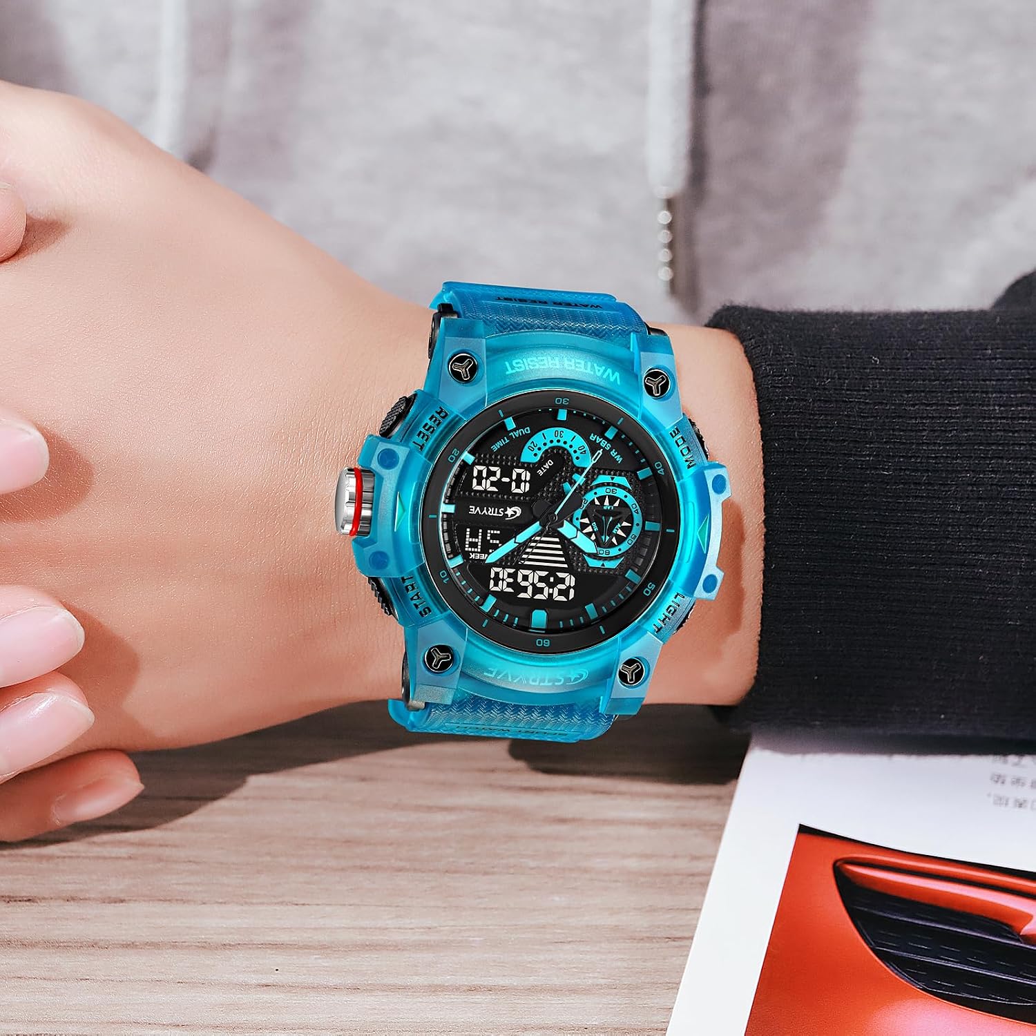 Gosasa Men's Large Face Outdoor Sports Watches Military S-Shock Watch Waterproof, Backlight, Alarm, Stopwatch Features - Rugged Wristwatch for Training, Hiking, and Adventure