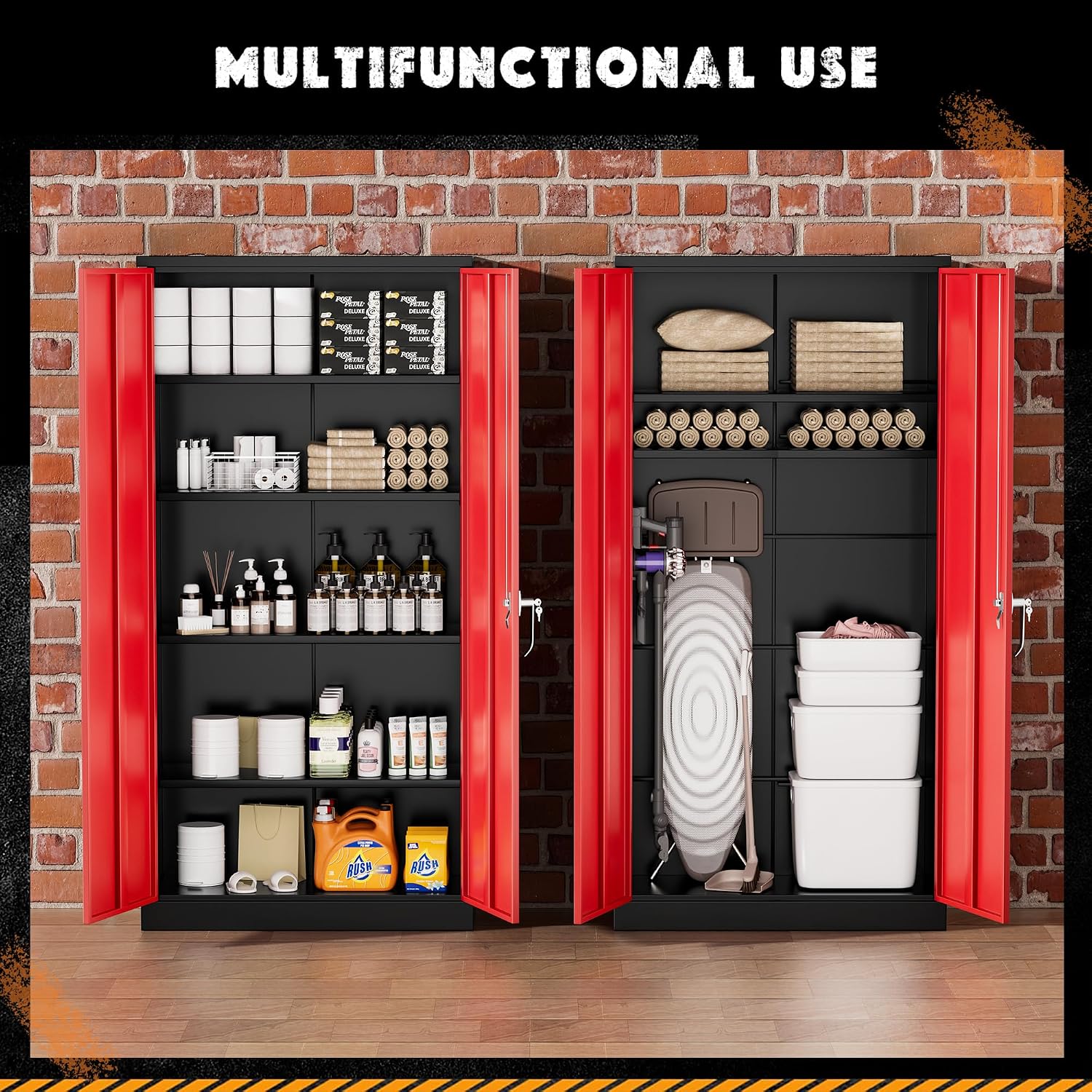 Greenvelly Steel SnapIt Storage Cabinet, 72" Locking Metal Garage Storage Cabinet with 4 Adjustable Shelves, 2 Doors and Lock for File, Office, Garage
