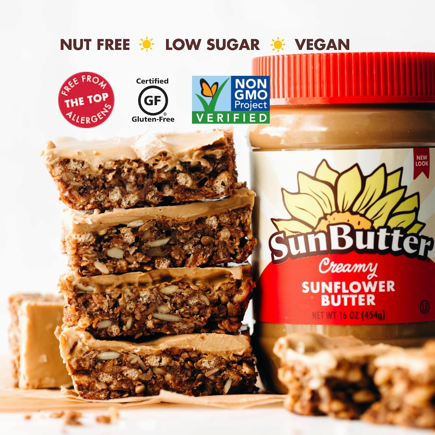 SunButter Original Sunflower Seed Butter, 16 oz Nut-Free Spread with 7g Plant-Based Protein, Roasted Rich & Savory Flavor, Smooth Texture | Vegan, Kosher & Non-GMO