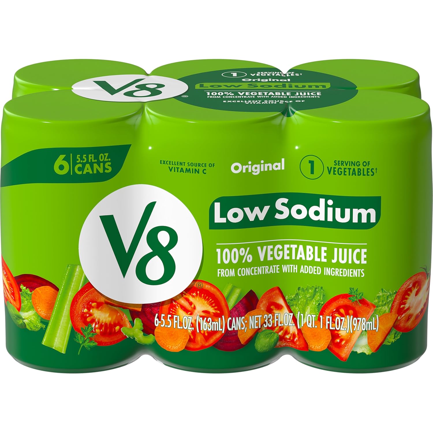 V8 Low Sodium Original 100% Vegetable Juice, 11.5 fl oz Can (24 Pack)