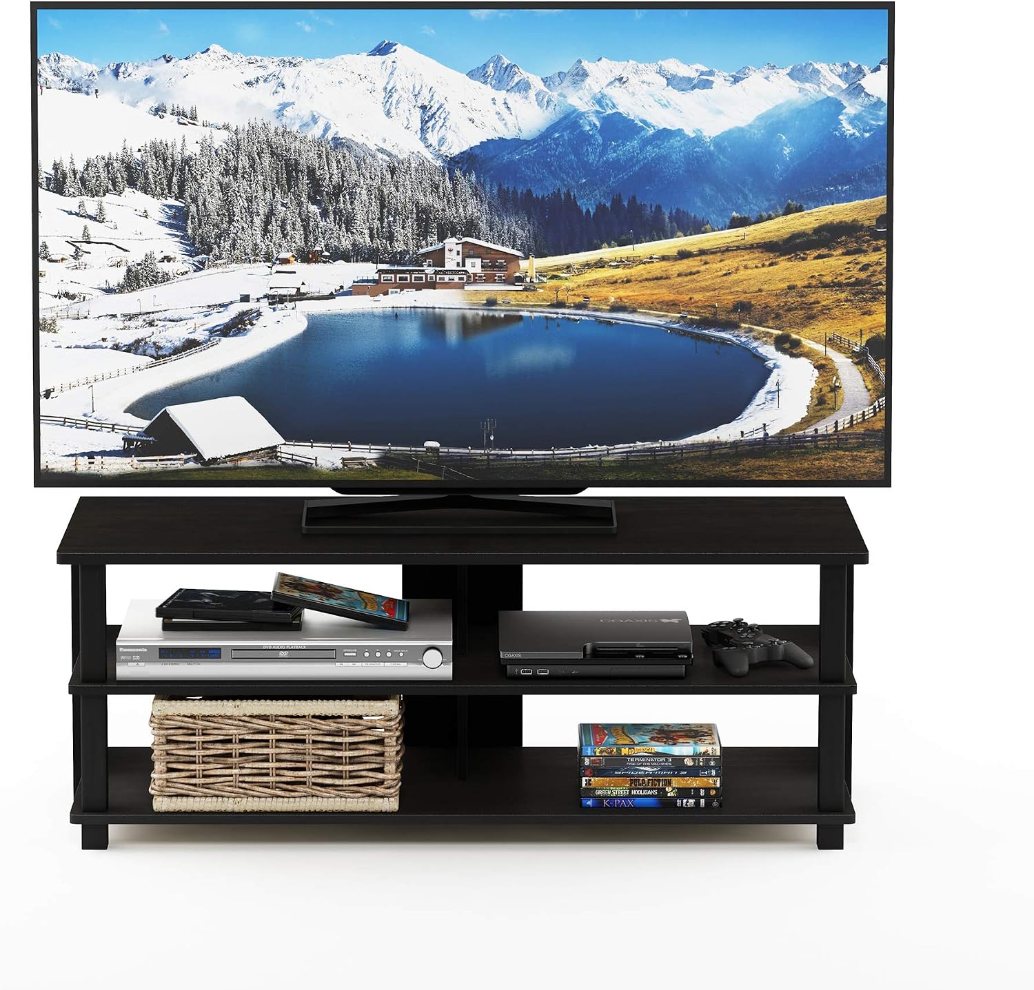 Furinno Beginning TV Stand, 2-Tier Rectangular Entertainment Center with Shelf, TV Console for TV up to 36 Inch, Open Back, for Living Room, Bedroom, French Oak