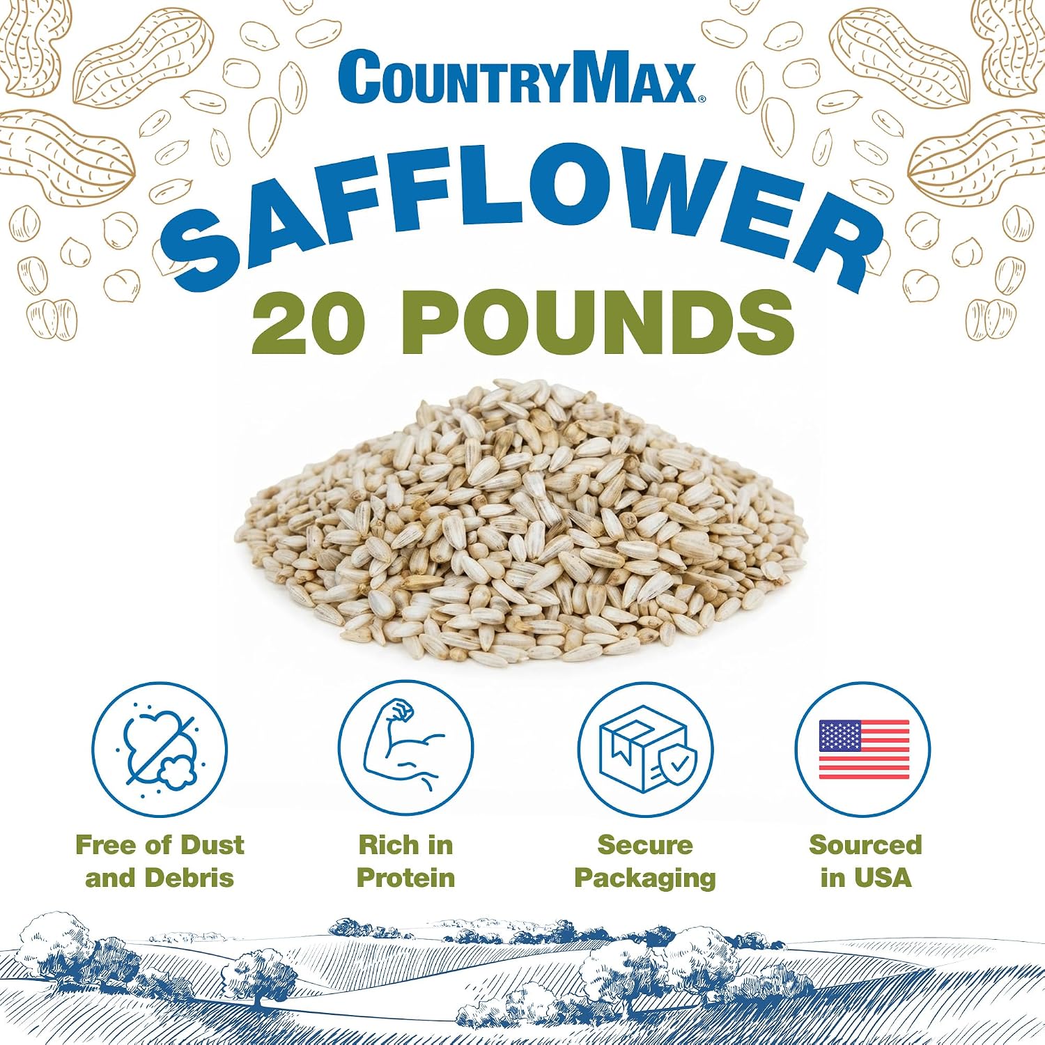 CountryMax Shelled Sunflower Chips 10 lb - No Waste Bird Seed for Outside Feeders, Resealable Bag of Wild Bird Feed | For Smaller Beaks, No Mess, No Waste. High Energy & USA Sourced. For Ground Feeding or Bird Feeders, For Year-Round Feeding