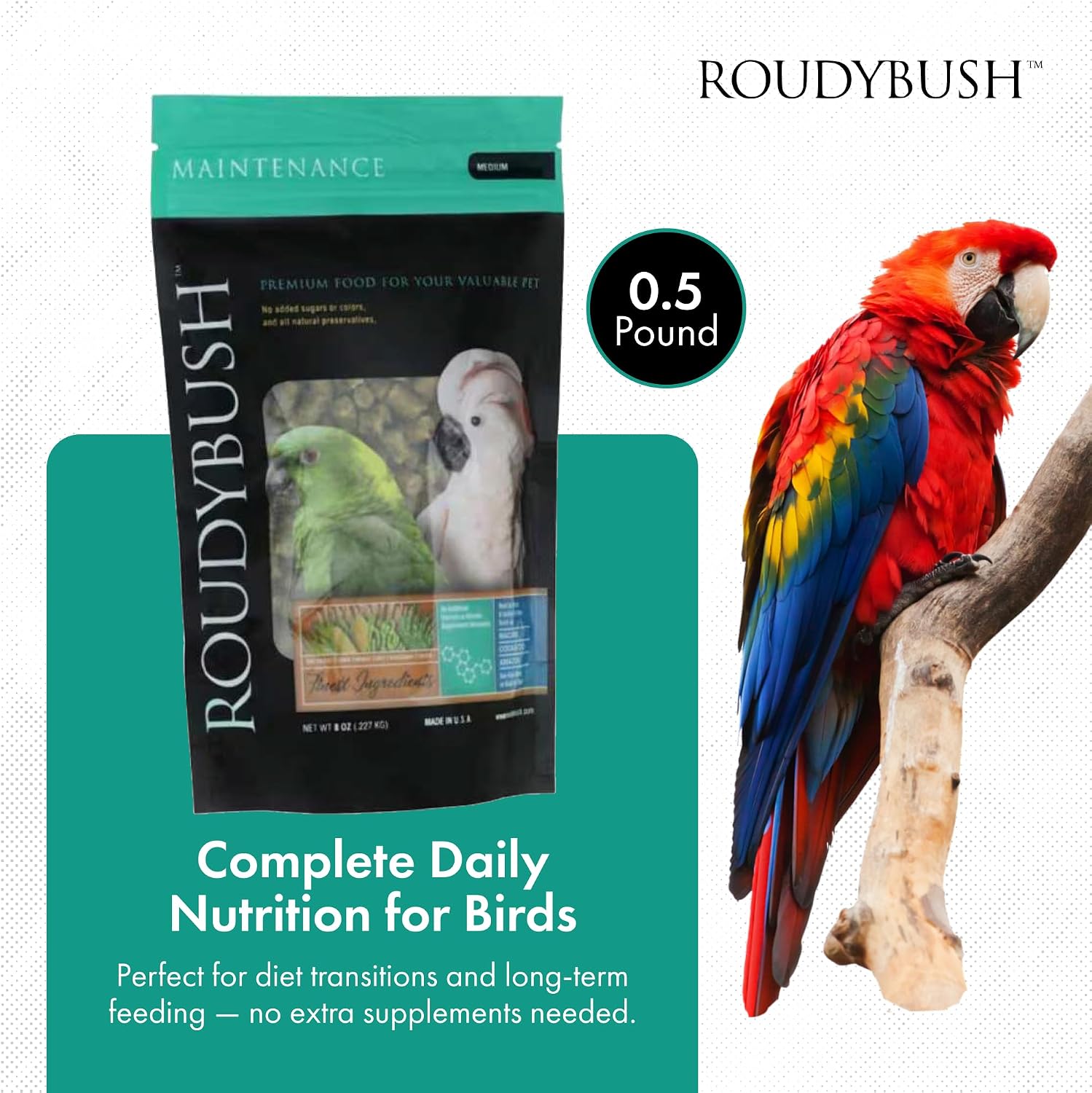 RoudyBush Daily Maintenance Food for Birds - Scientifically Formulated Bird Feed - Bird Food Pellets w/Corn, Wheat, Soy & More - Nutritious & Healthy Feed for Birds (Mini, 44oz)