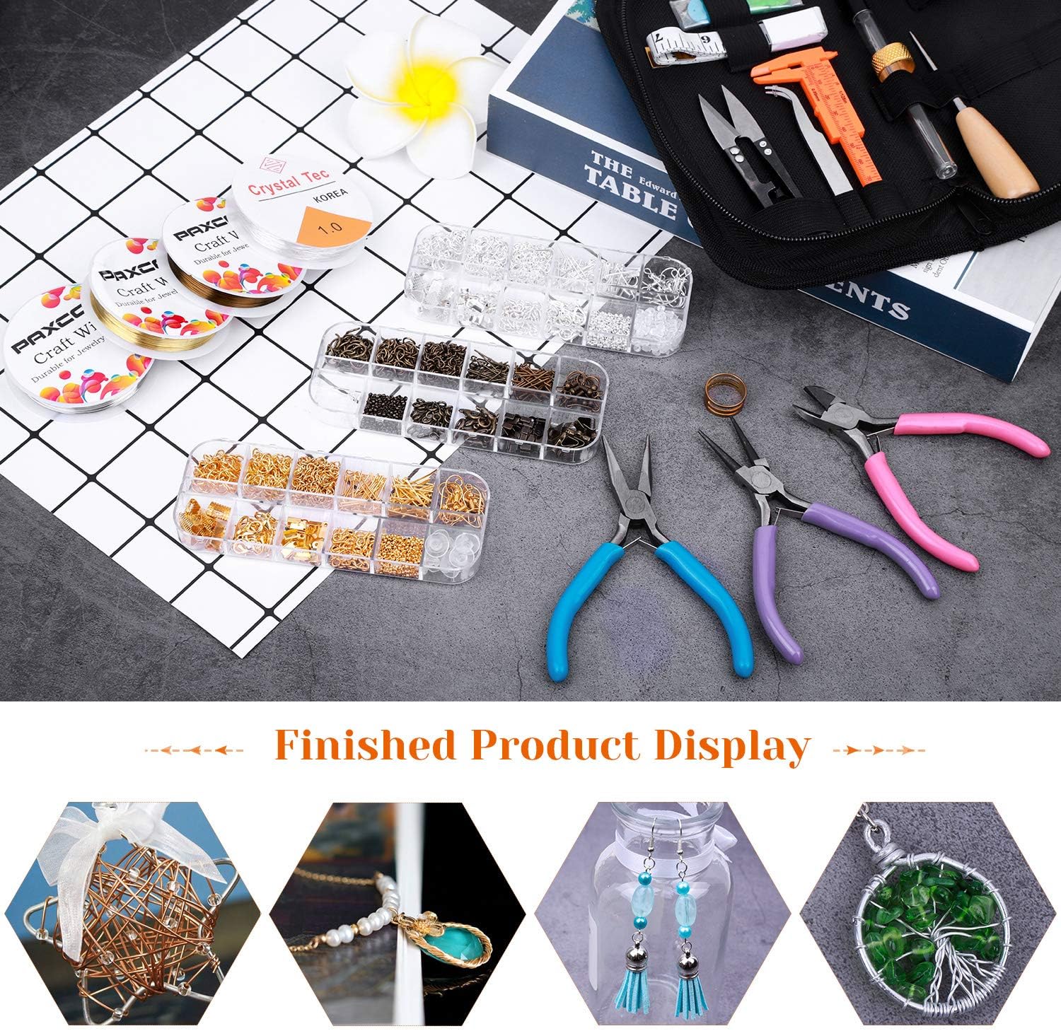 PAXCOO Jewelry Making Supplies Kit, Jewelry Making Kit with Jewelry Making Tools, Jewelry Wires and Jewelry Findings for Jewelry Making