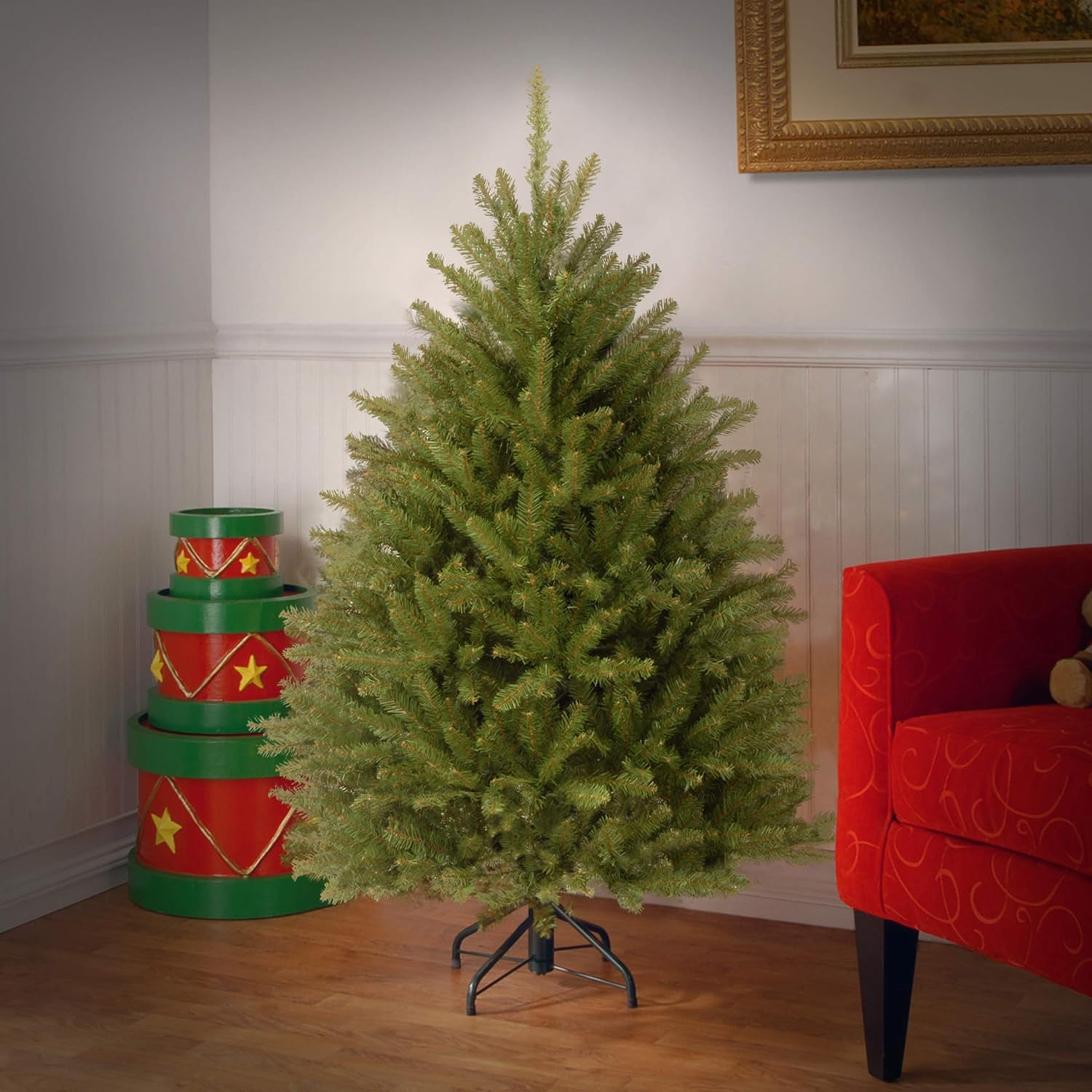 National Tree Company 7ft Pre-Lit Dunhill Fir Artificial Christmas Tree | 700 Clear Lights, 2,144 Tips, Includes Stand, Green