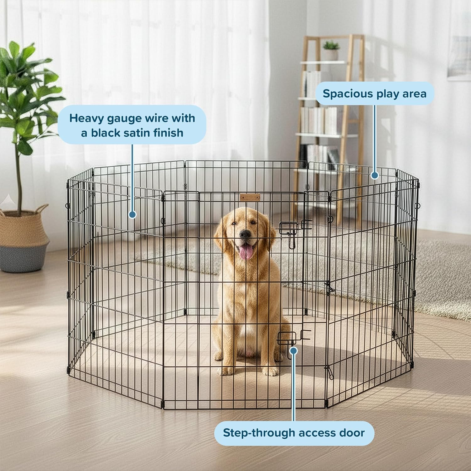 Puppy Playpen - Foldable Metal Exercise Enclosure with Eight 24-Inch Panels - Indoor/Outdoor Fence for Dogs, Cats, or Small Animals by PETMAKER