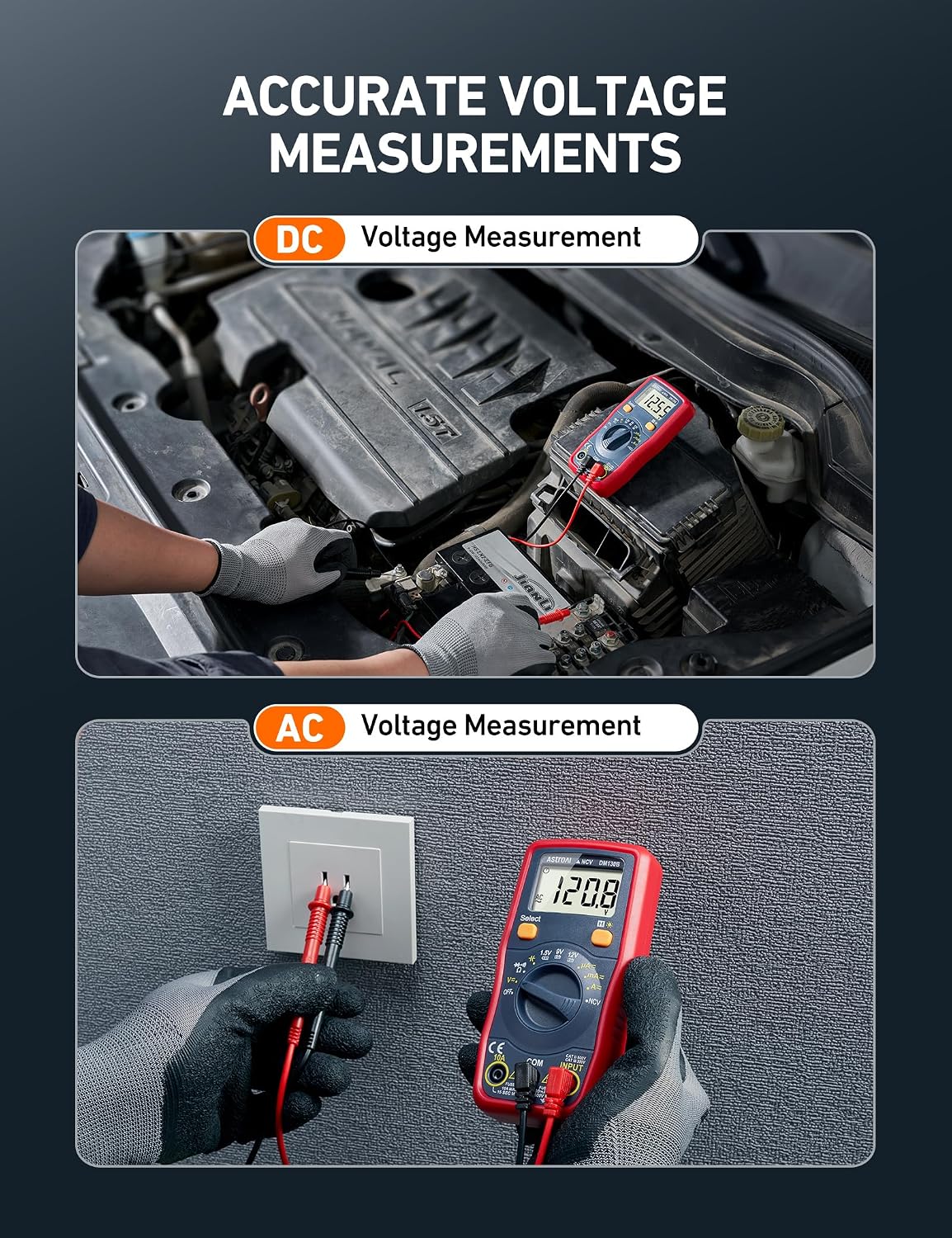 AstroAI DM130B Multimeter, 4000 Counts, Auto-Ranging, Capacitance Testing