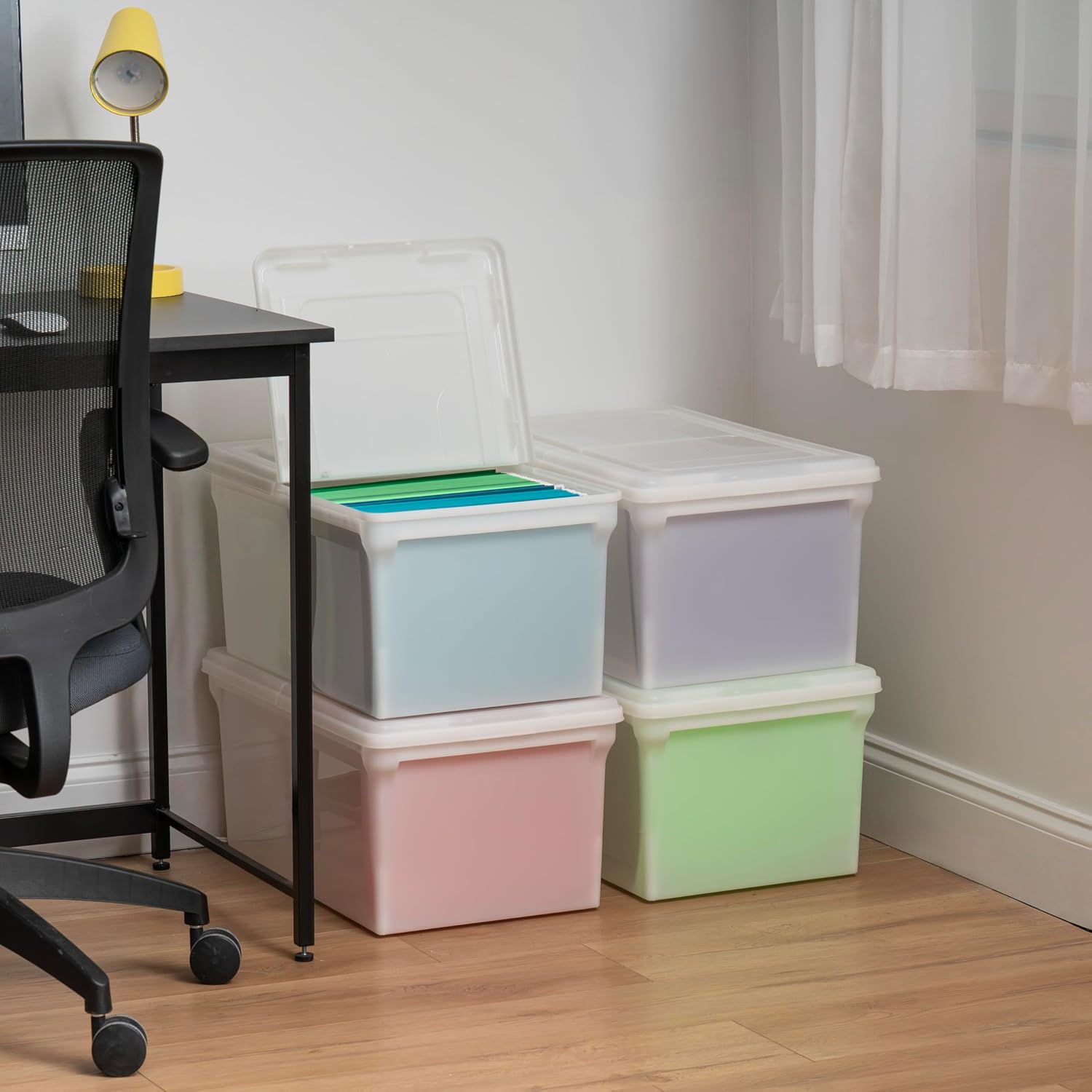IRIS USA 5-Pack 44 Qt. Letter File Box with Hinged Lid, Clear | Protect important documents, letter and legal files with secure storage for home offices, moving, and long-term organization