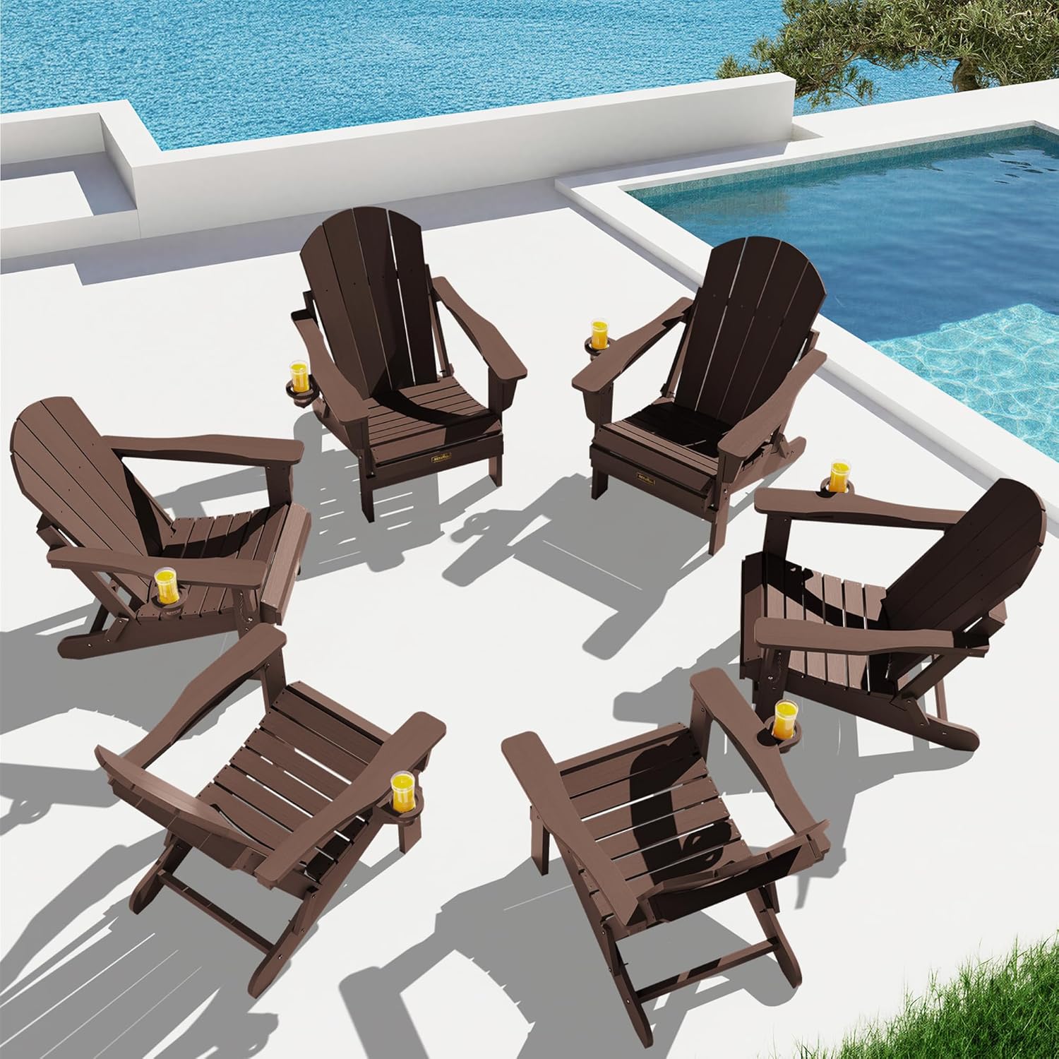 SERWALL Folding Adirondack Chairs with Cup Holder, Outdoor Fire Pit - Blue