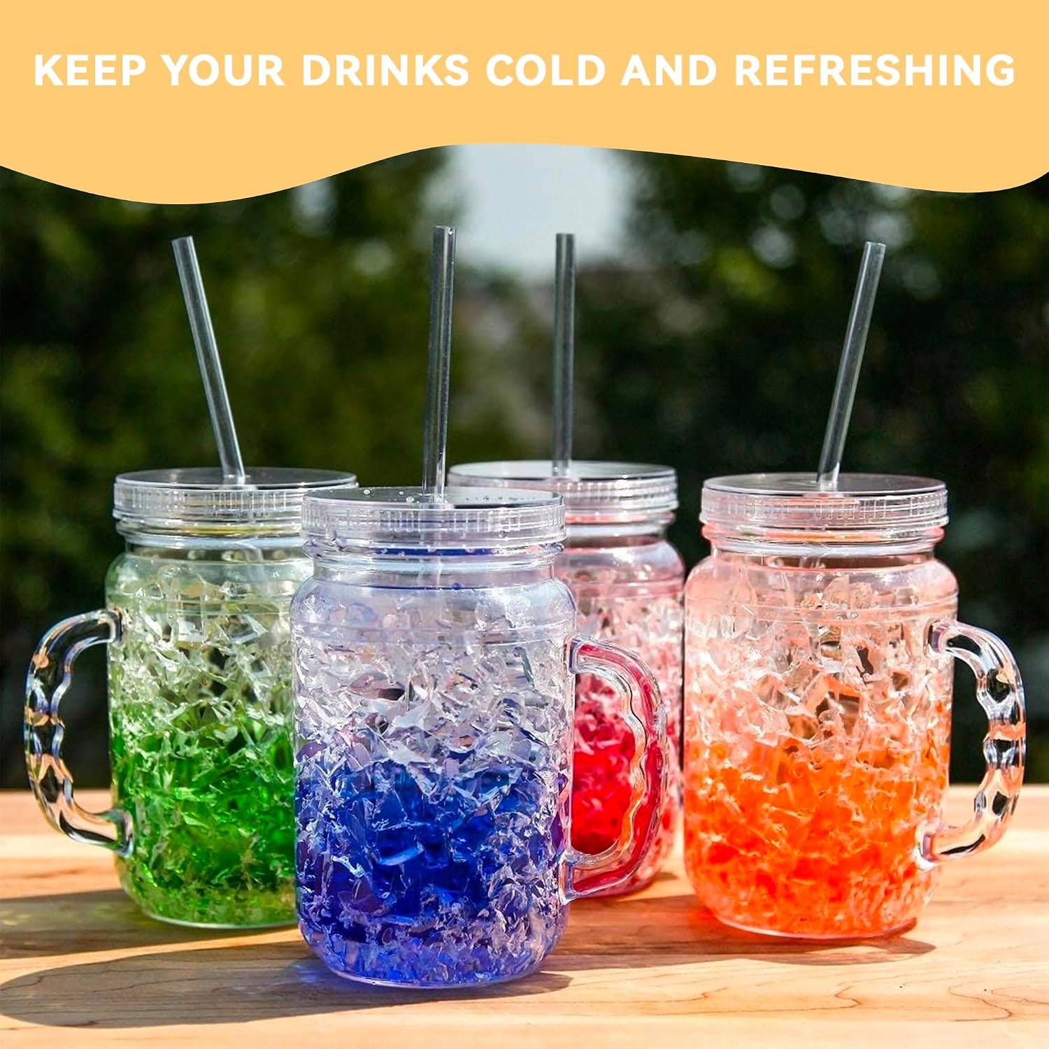 Lily's Home Freezer Beer Mugs - Set of 4 Freezable Gel-Filled 16 oz BPA-Free Acrylic Frozen Mugs for Outdoor Entertaining and Gifting