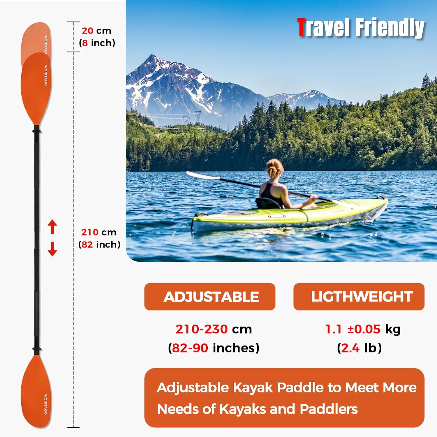 Kayak Paddle, Adjustable and Lightweight Kayaking Oar