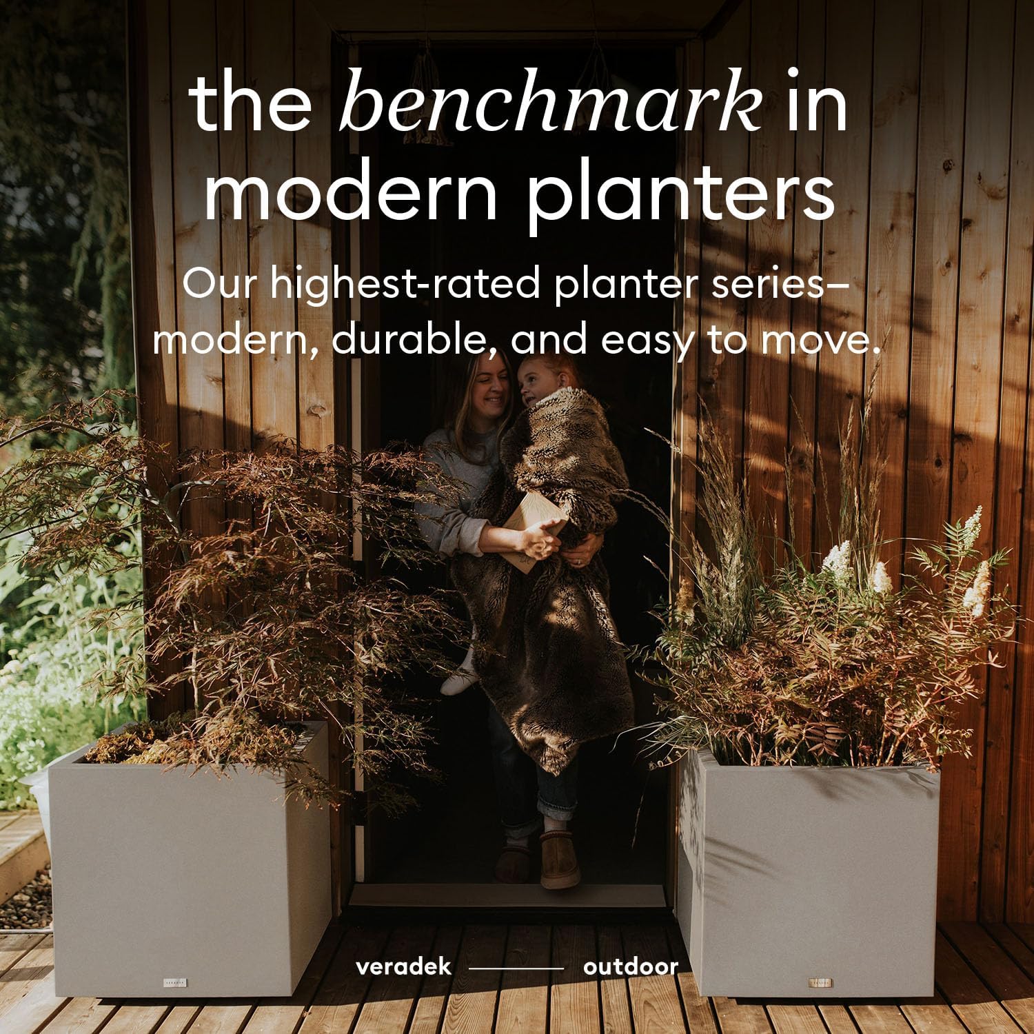 Veradek Block Series Cube Planter - Square Outdoor Planter | Made From Durable Plastic With Double-Walled Construction. Modern Porch/Patio Décor for Plants and Flowers