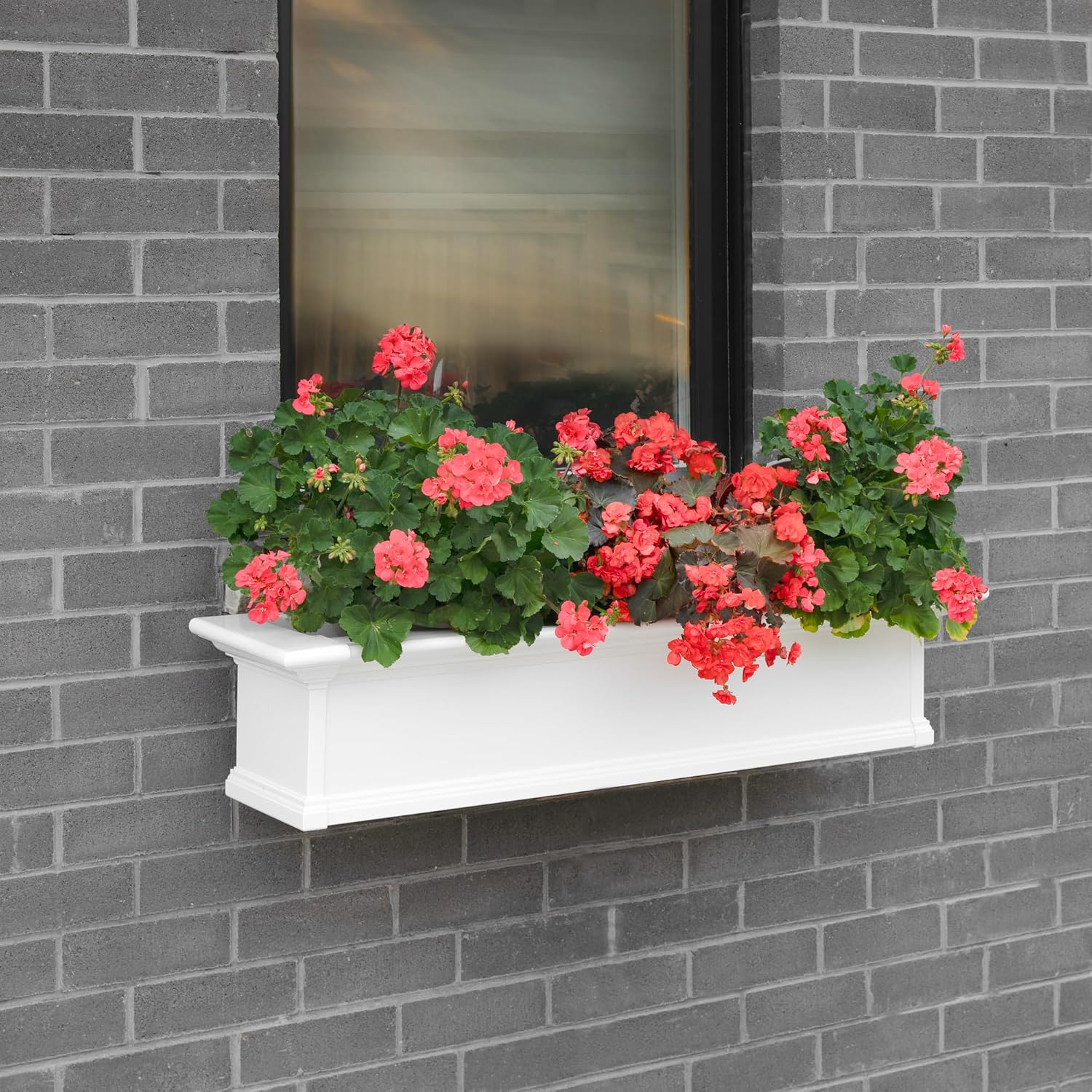 Mayne Yorkshire 60in Self-Watering Rectangular Window Box Planter, White | Self-watering, All season, Fade resistant, Customizable, Mounting brackets included, Built-in overflow, 15-year warranty