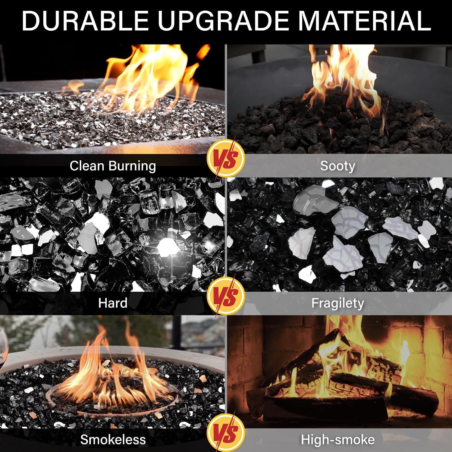 NUPICK 20 Pound Fire Glass, 1/2 Inch Reflective Fire Pit Glass