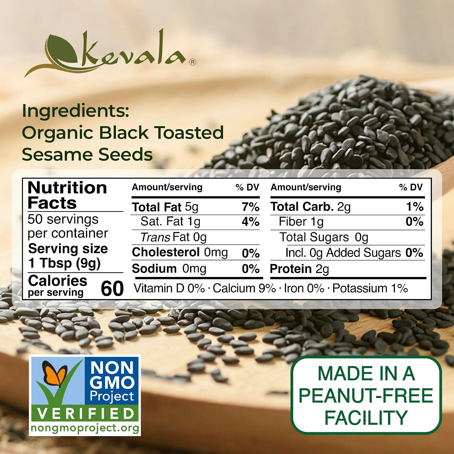 Organic Black Toasted Sesame Seeds - 1 lb, 16 oz, Unhulled Roasted Seeds | For Preparing a Black Tahini Paste and Hummus Dip, Gluten Free Kitchen Staple, Addition to Your Bagel and Salad Toppings