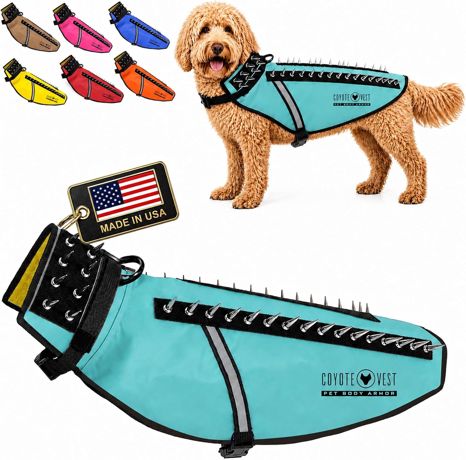 CoyoteVest Stab-Resistant Dog Harness, Made in USA, X-Small, Neon Pink | Stab-resistant Vest Helps Protect Small Dogs From Coyotes, Aggressive Dogs and Birds of Prey, with Removable Spikes
