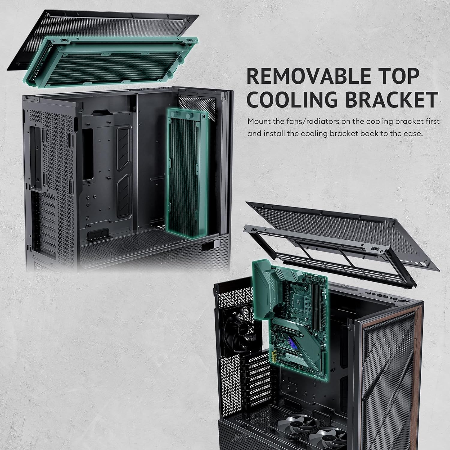 Antec Flux Pro Full-Tower E-ATX PC Case, 6 PWM Fans Included, Black | 6 PWM Fans, Walnut Wood Front Panel, High-Airflow, 90° Rotated PSU Mount, 420mm Radiator Support, CPU & GPU Temp Display