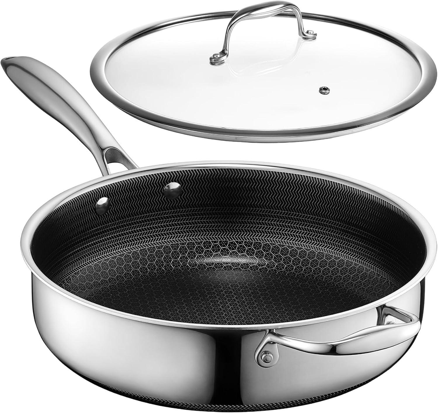 HexClad 4.5 Qt Hybrid Nonstick Deep Sauté Frying Pan & Lid, Induction Ready | Stay-Cool Handles, Dishwasher and Oven Safe up to 900°F, Compatible with All Cooktops
