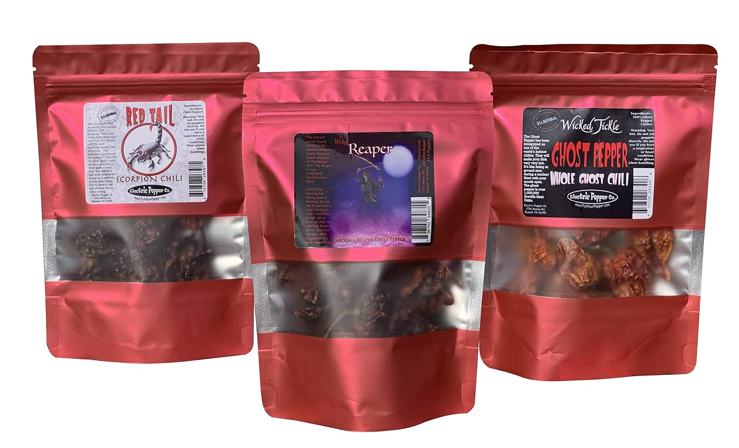 Wicked Tickle Spice Gift Set – 10 Ghost, 10 Scorpion, 10 Carolina Reaper Peppers + 2 Free Each (36 Total)