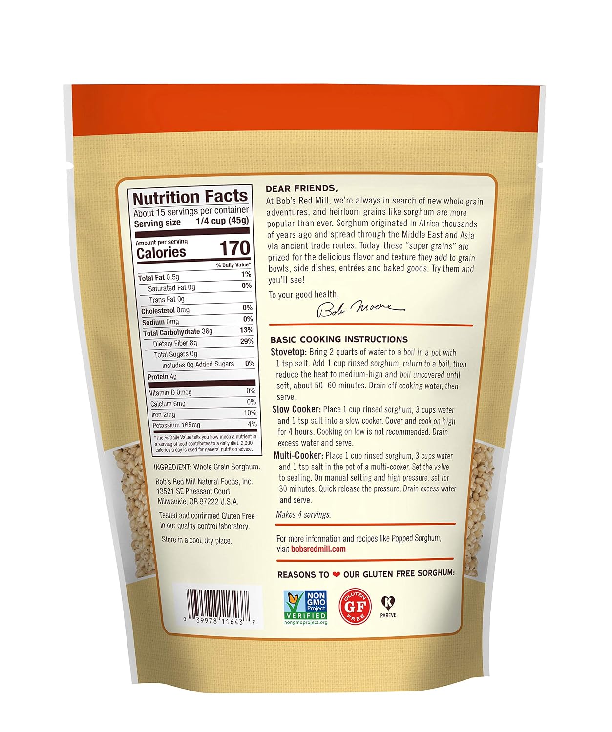 Bob's Red Mill Sorghum Grain, 24oz (Pack of 4) - Whole Grain, Vegan, Kosher