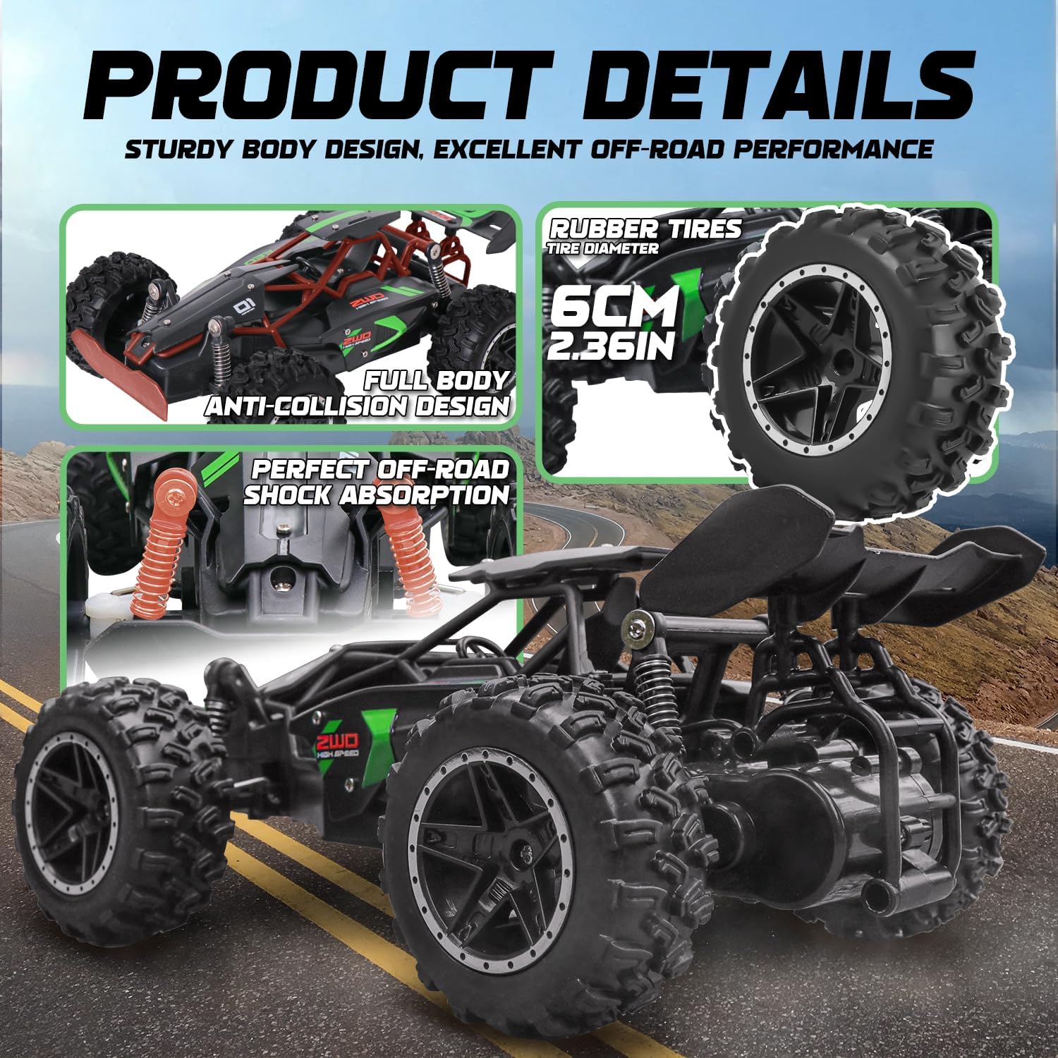 1/18 Scale High Speed RC Cars, 30KM/H 4WD Off-Road Remote Control Trucks for Adults and Kids Boys, All Terrain Truck Toys Gifts