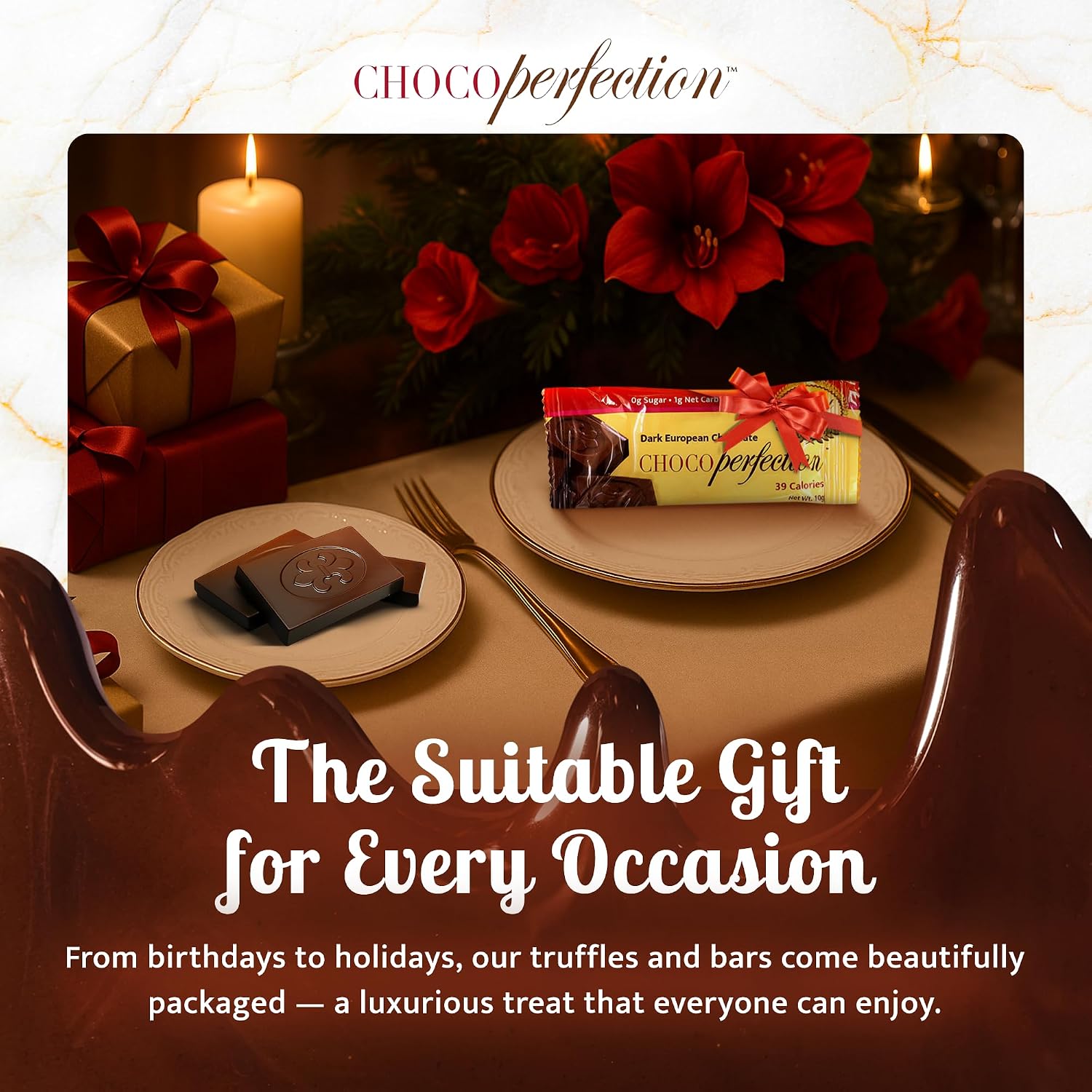 ChocoPerfection Sugar Free Dark Chocolate Bars - Gluten Free - 30 Pack 10G
