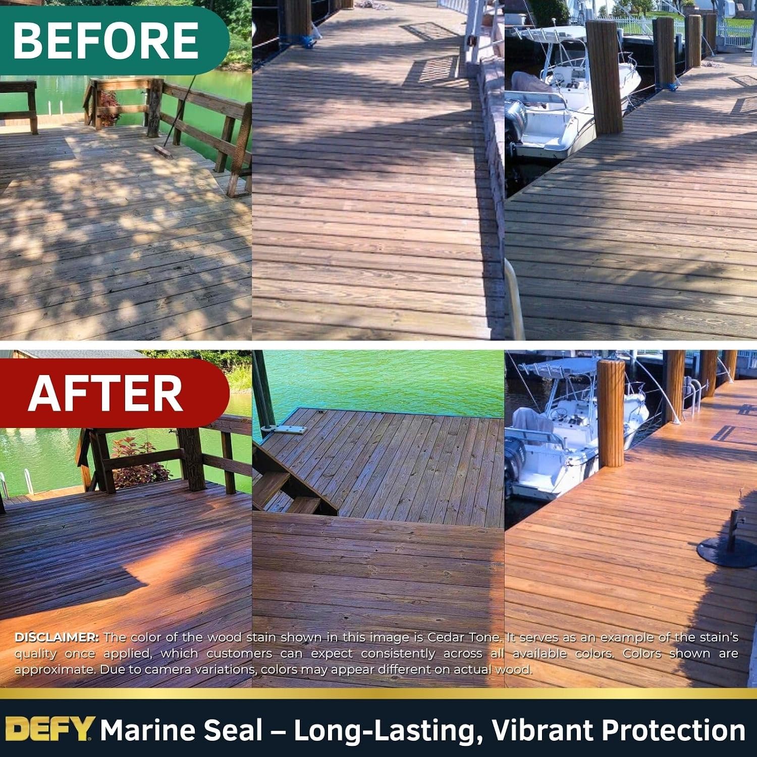 DEFY Marine Seal Semi-Transparent Exterior Wood Stain and Sealer - Waterproof Sealant for Wood Docks, Boat Piers, Marinas, Boardwalks, & More - Cedar Tone - 5 Gallon, Made in USA