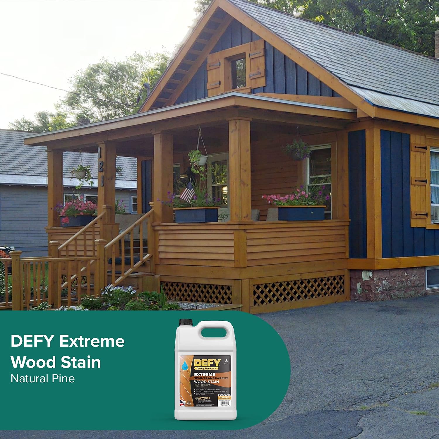 DEFY Extreme Wood Stain and Sealer in One - 1 Gallon Semi-Transparent Waterproof Coating for All Wood Types - Cedar Tone