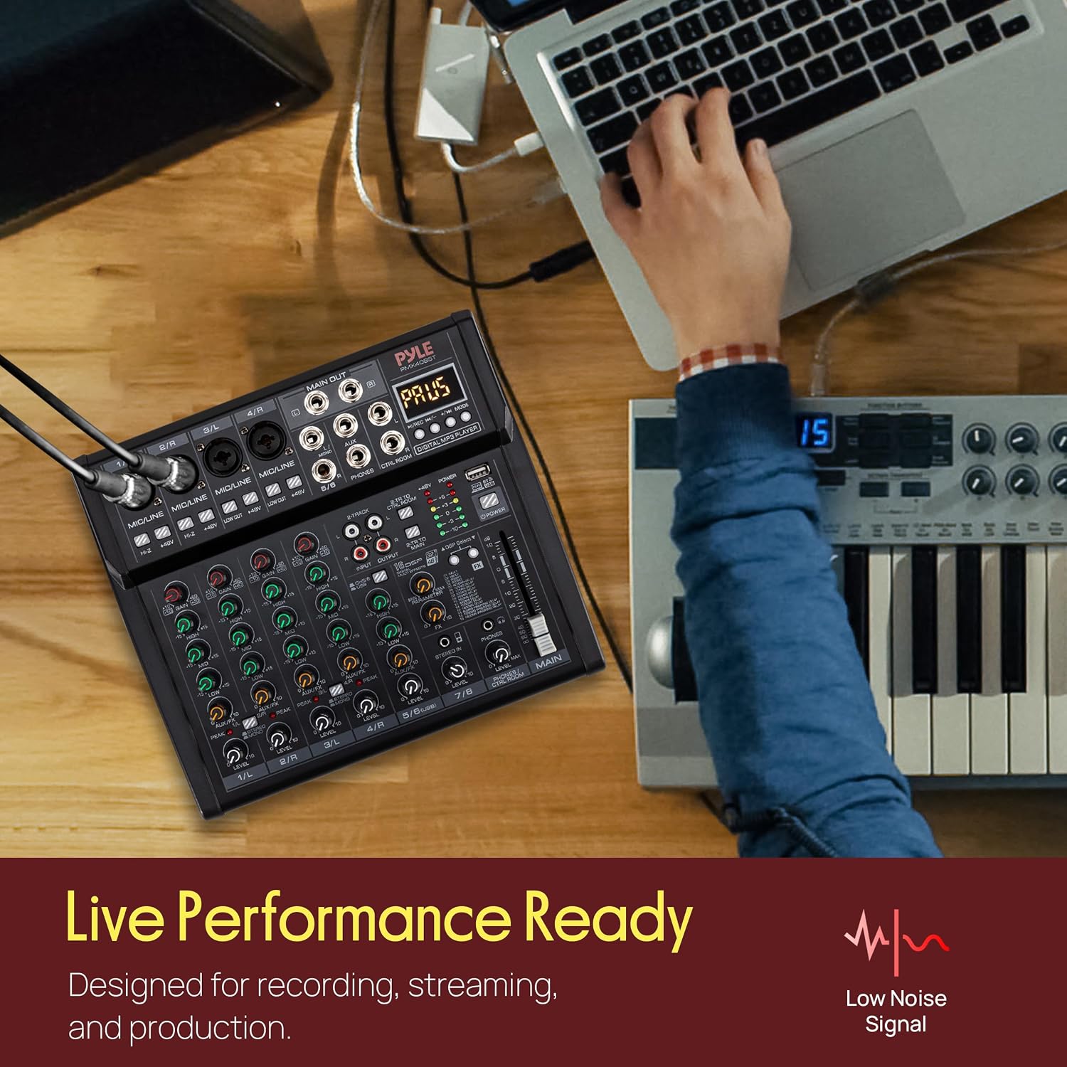 Pyle Professional Wireless DJ Audio Mixer - 4 Channel Bluetooth Controller Sound Mixer, USB Audio Interface