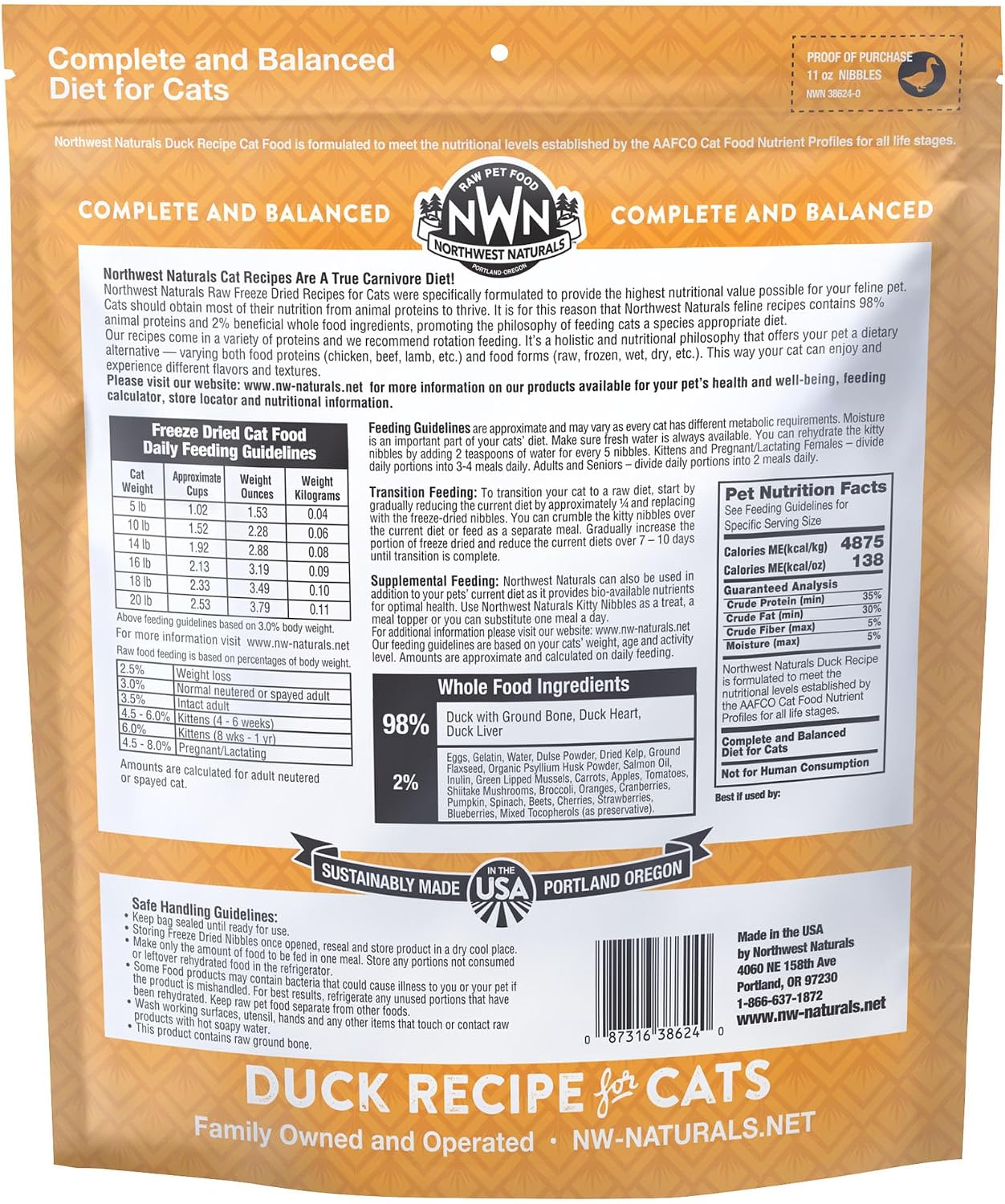 Northwest Naturals Freeze-Dried Turkey Cat & Kitten Food – Bite-Sized Nibbles – Healthy, Limited, Human-Grade Ingredients, All-Natural, High-Protein Raw Diet – Complete & Balanced, Made in USA, 11 oz