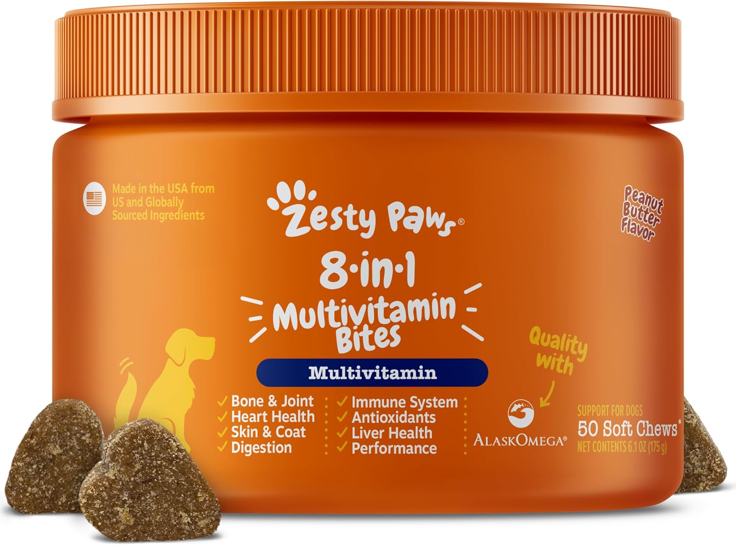 Zesty Paws Dog Multivitamin, Chewable Dog Vitamins and Supplements for Hip & Joints, Skin & Coat, Omega 3 Fish Oil for Dogs- Senior & Puppy Multivitamin- Chicken- 90ct