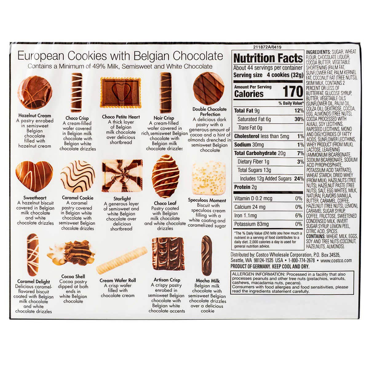 Kirkland Signature European Cookies with Belgian Chocolate, 49.4 Ounce - PACK OF 3