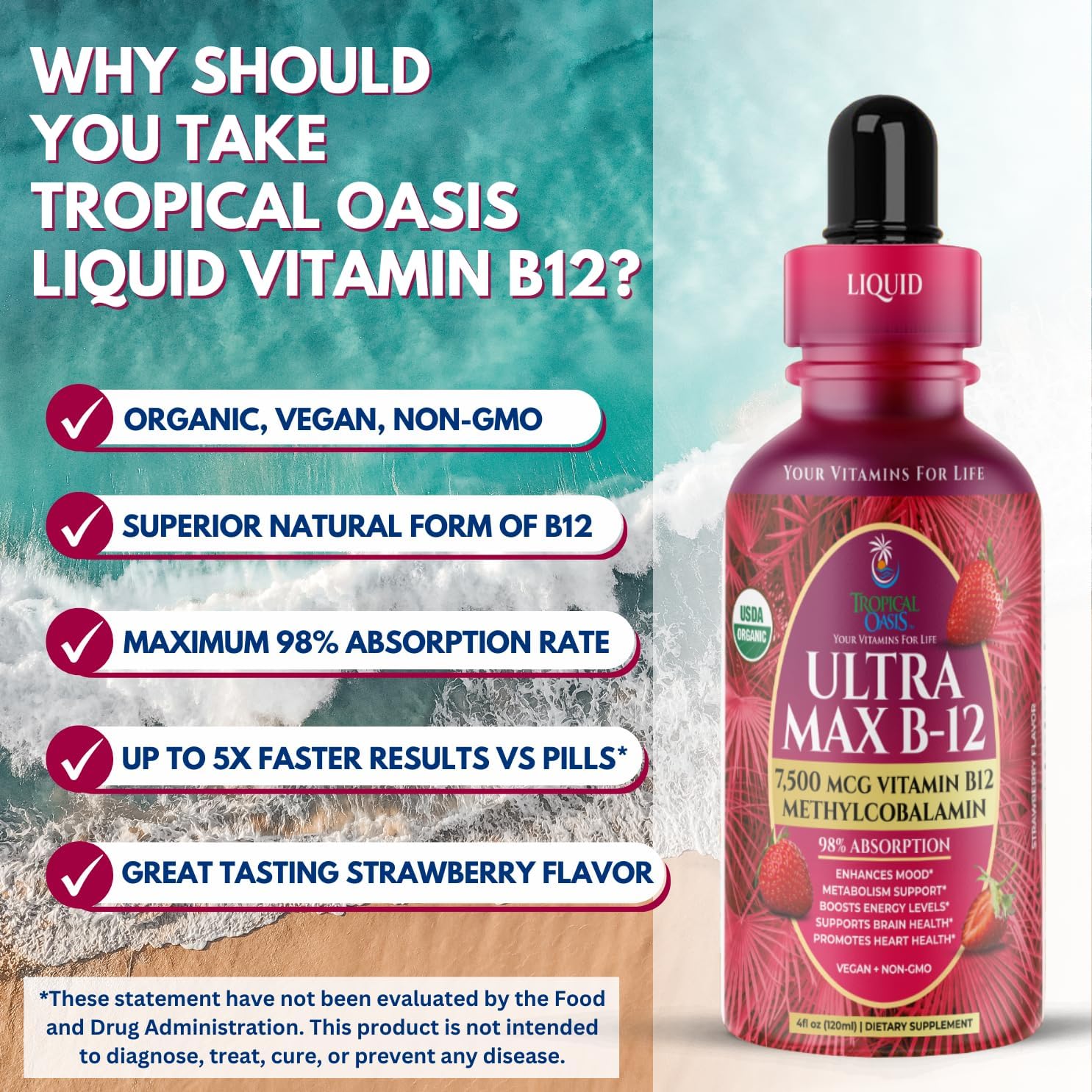 ULTRA MAX B12 | Max Potency 5000mcg Vitamin B12 Sublingual Liquid Drops | Methyl B12 (Methylcobalamin) | Max 98% Absorption Rate | Increase Energy &