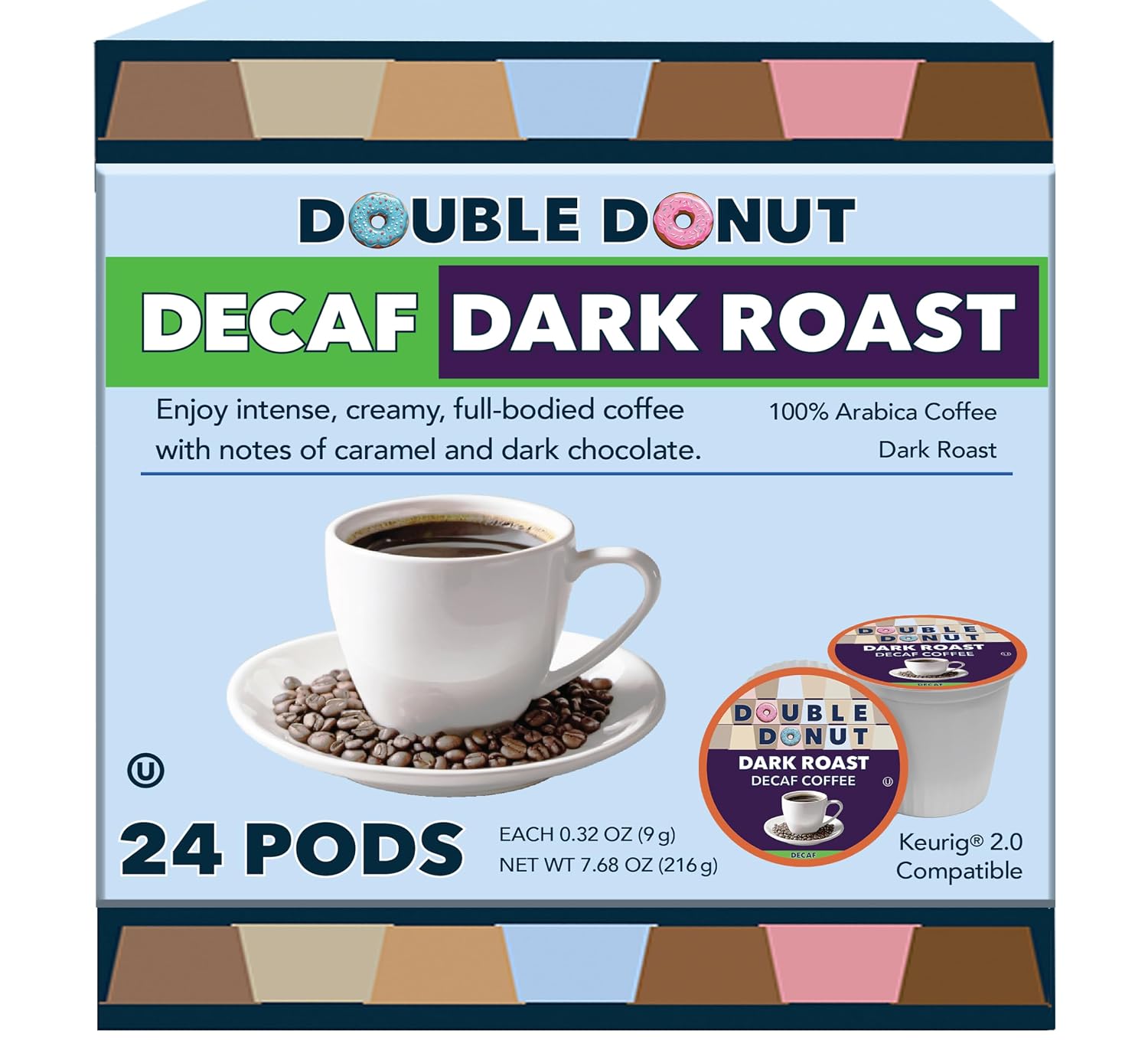Double Donut Coffee Double Donut Medium Roast Decaf Coffee Pods, Classic, for Keurig K-Cup Machines, 24 Single-Serve Capsules per Box