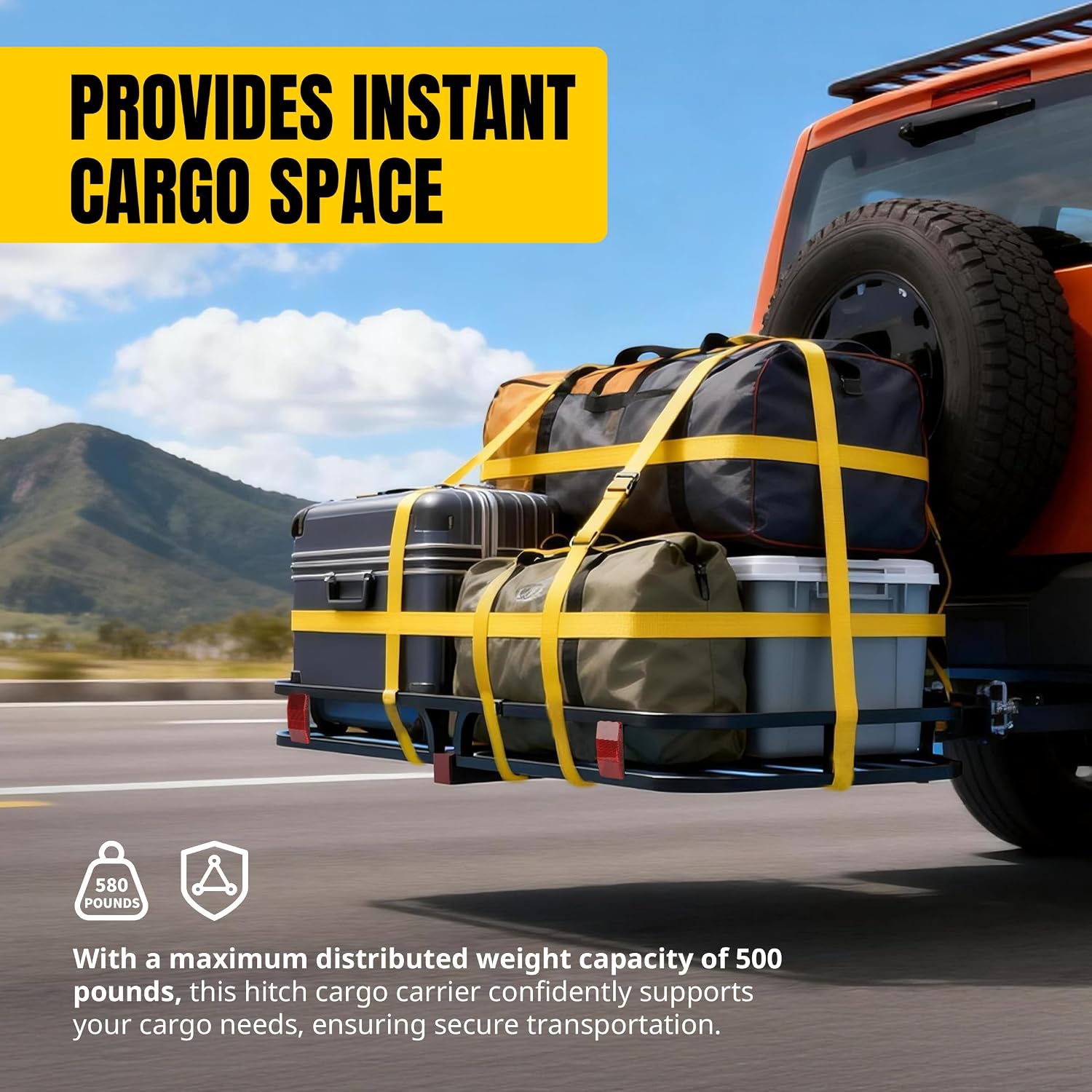 MaxxHaul 70107 53" x 19-1/2" Hitch Cargo Carrier - Trailer Mount Steel With High Side Rails For RV's, Trucks, SUV's, Vans