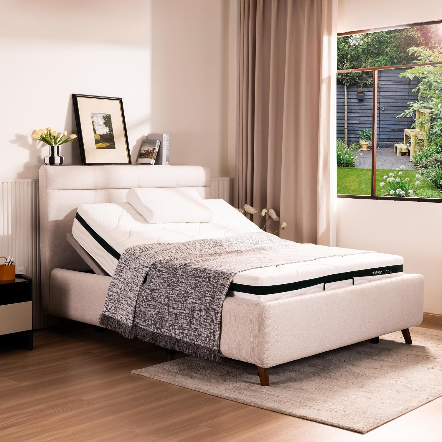 Fromann Adjustable Electric Twin XL Bed Base Frame with Massage, USB Type-C Ports, Zero Gravity, Under Bed Led Lighting and Three Leg Height (Black)