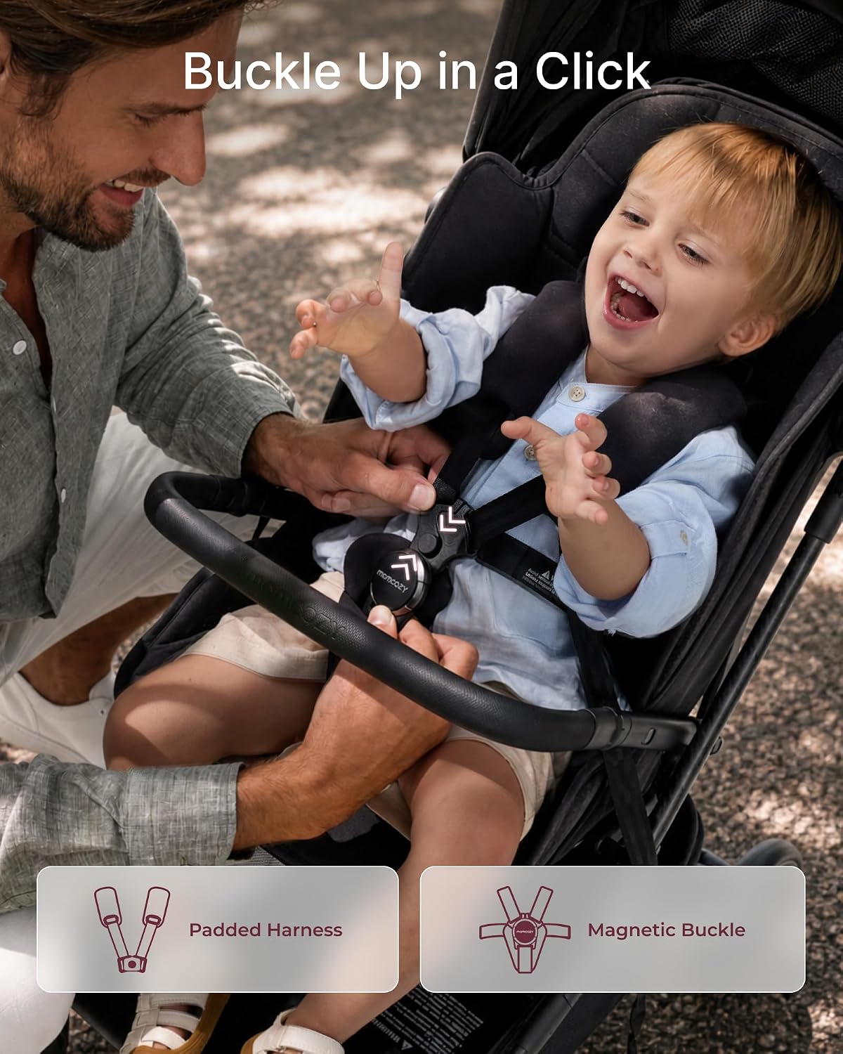 Momcozy TuckGo Ultra-Compact Travel Stroller for Toddlers, Carry-On Ready | Reclining Seat with UPF 50+ Canopy, Adjustable Leg Rest, 33 L Storage and Travel Bag Included