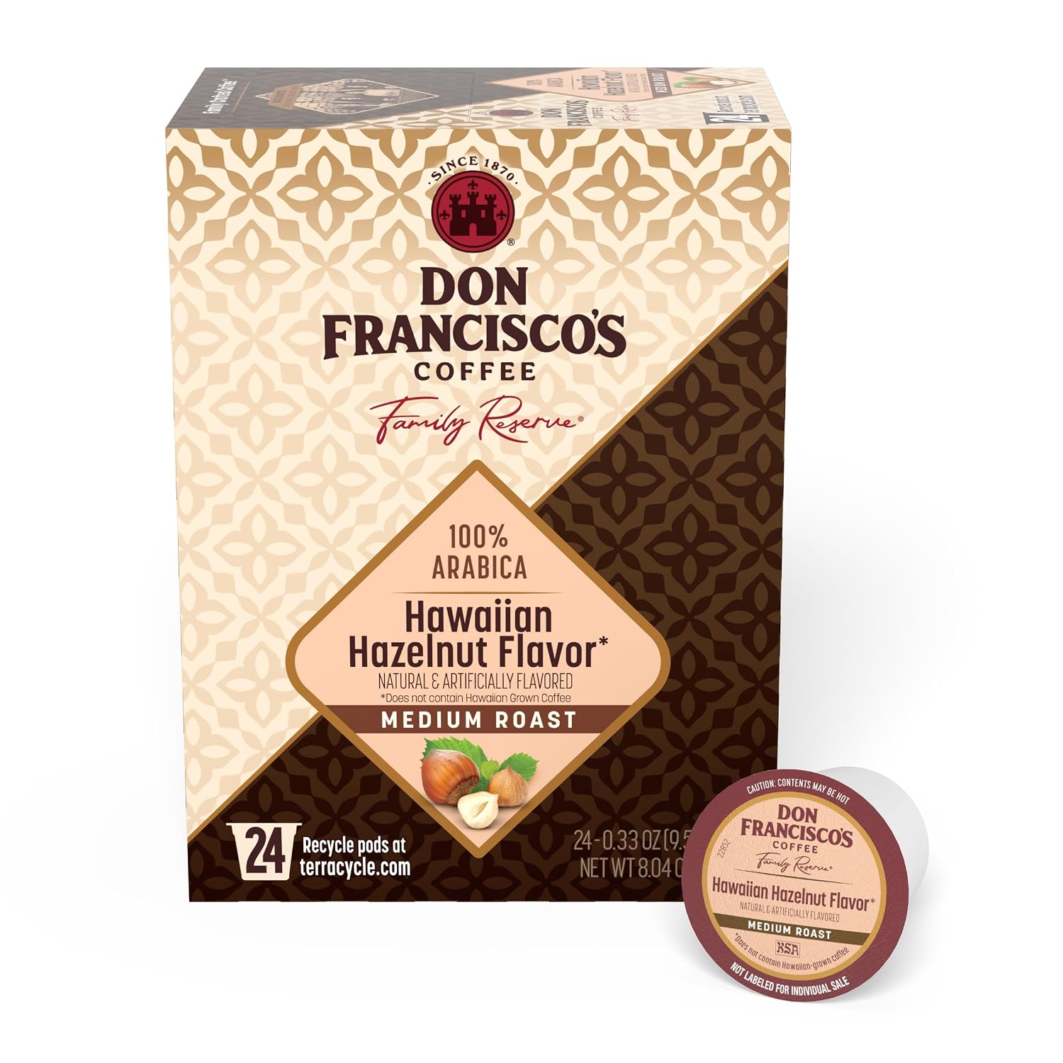 Don Francisco's Hawaiian Hazelnut Coffee Pods, Medium Roast, 24ct | Compatible with Keurig Coffee Pod Brewers, 100% Arabica Coffee, Convenient Single Serve Brewing, Fresh Brew in Every Cup