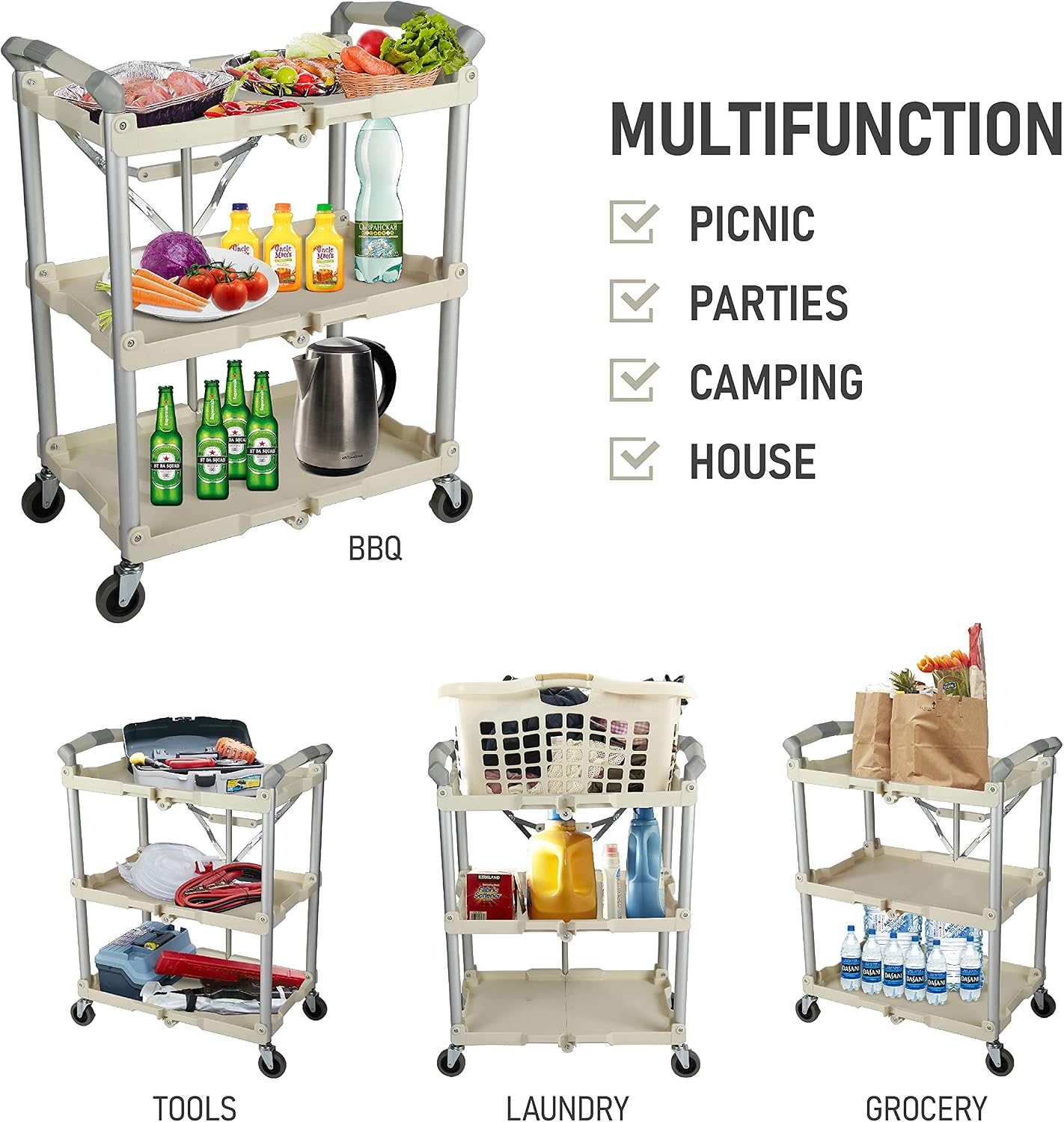 Olympia Tools 85-188 Pack-N-Roll Folding Collapsible Service Cart, 150LB Capacity, Black