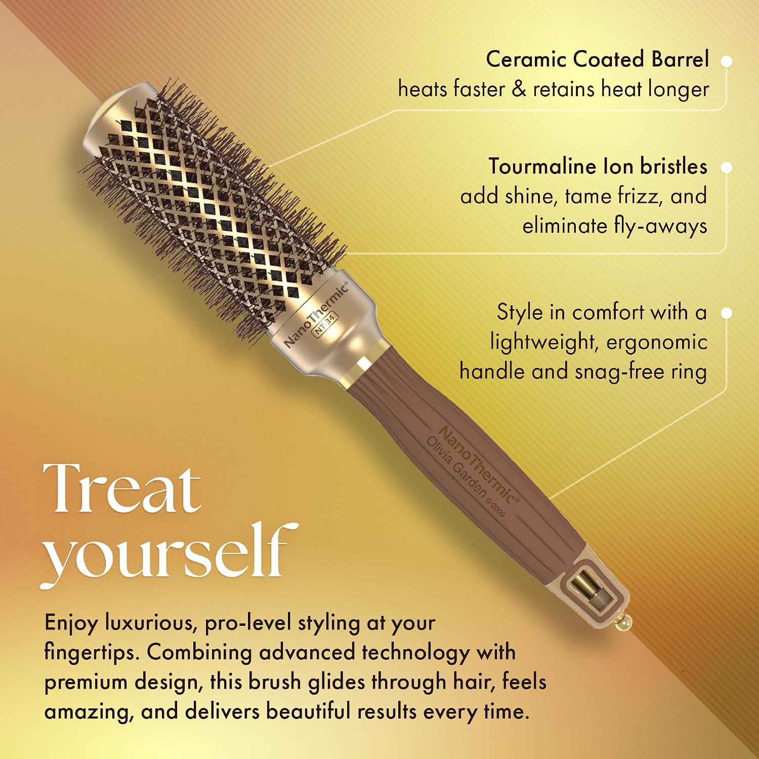 Olivia Garden NanoThermic Ceramic + Ion Round Thermal Hair Brush - Not Electrical - Professional Blowout Brush for Normal to Thick Hair